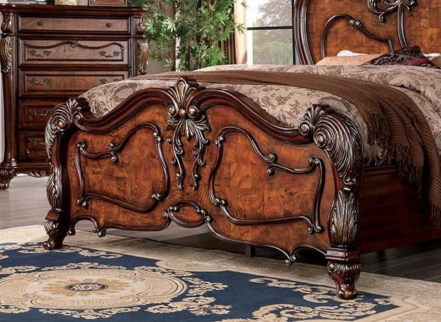 Antique Dark Oak Solid Wood Queen Bedroom Set 5pcs FOA CM7183 Rosewood