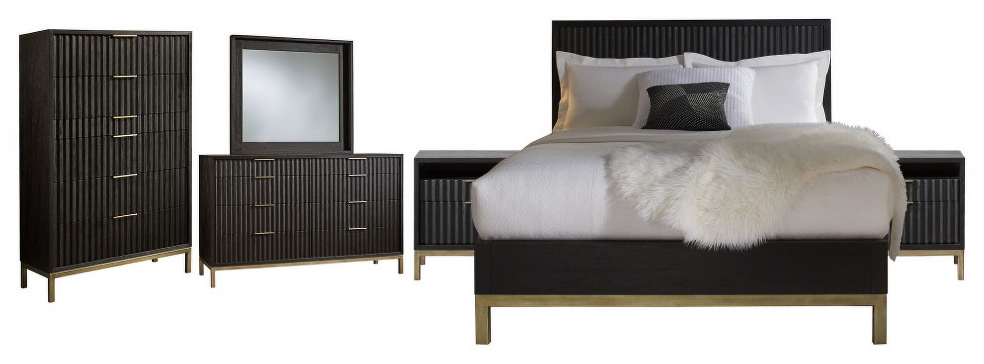 Modus Kentfield 6 Piece Cal King Bedroom Set With Chest, Black Drifted Oak