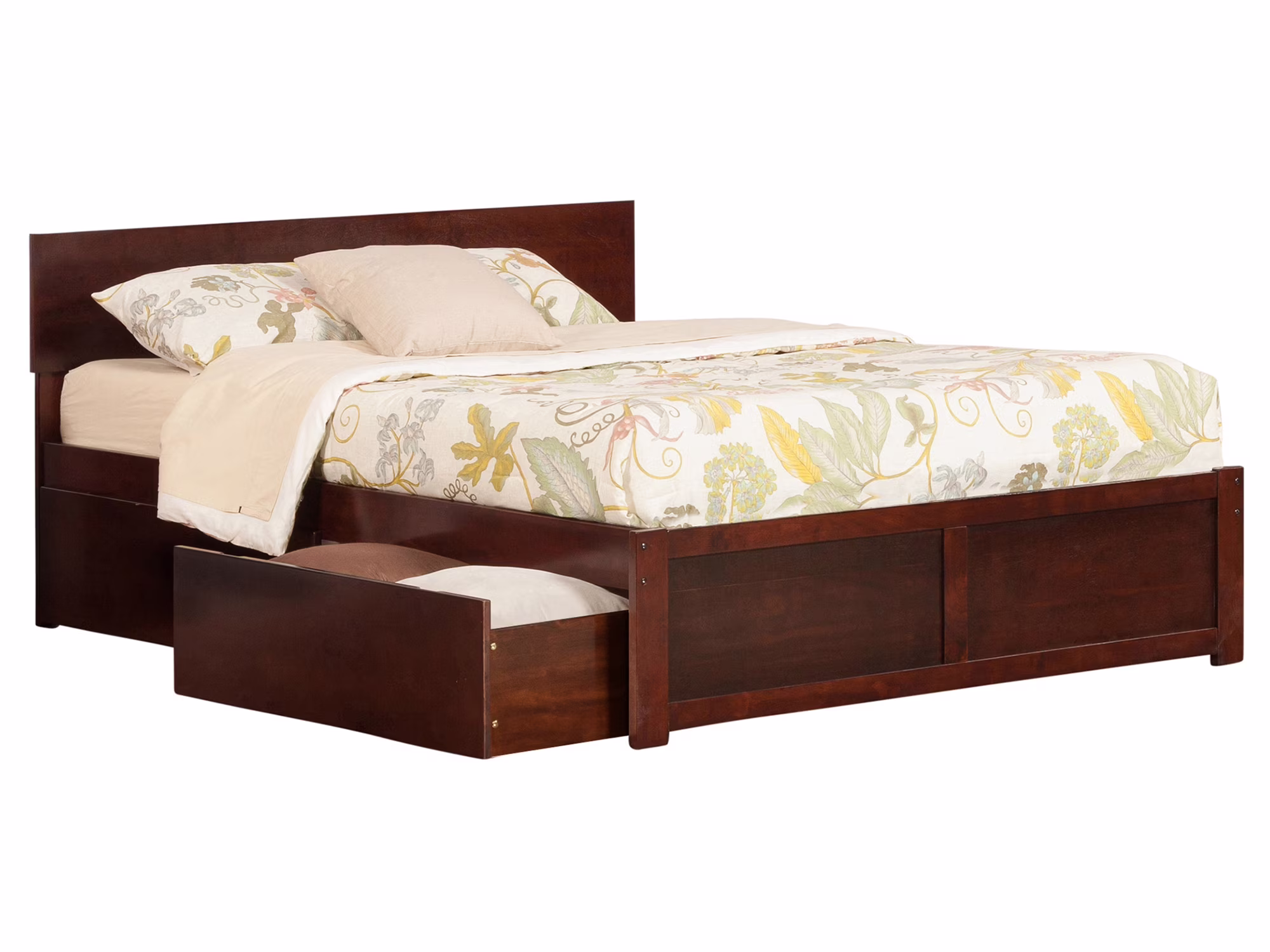 Orlando Platform Bed with Flat Panel Foot Board and 2 Urban Bed Drawers, Multiple Colors, Multiple Sizes