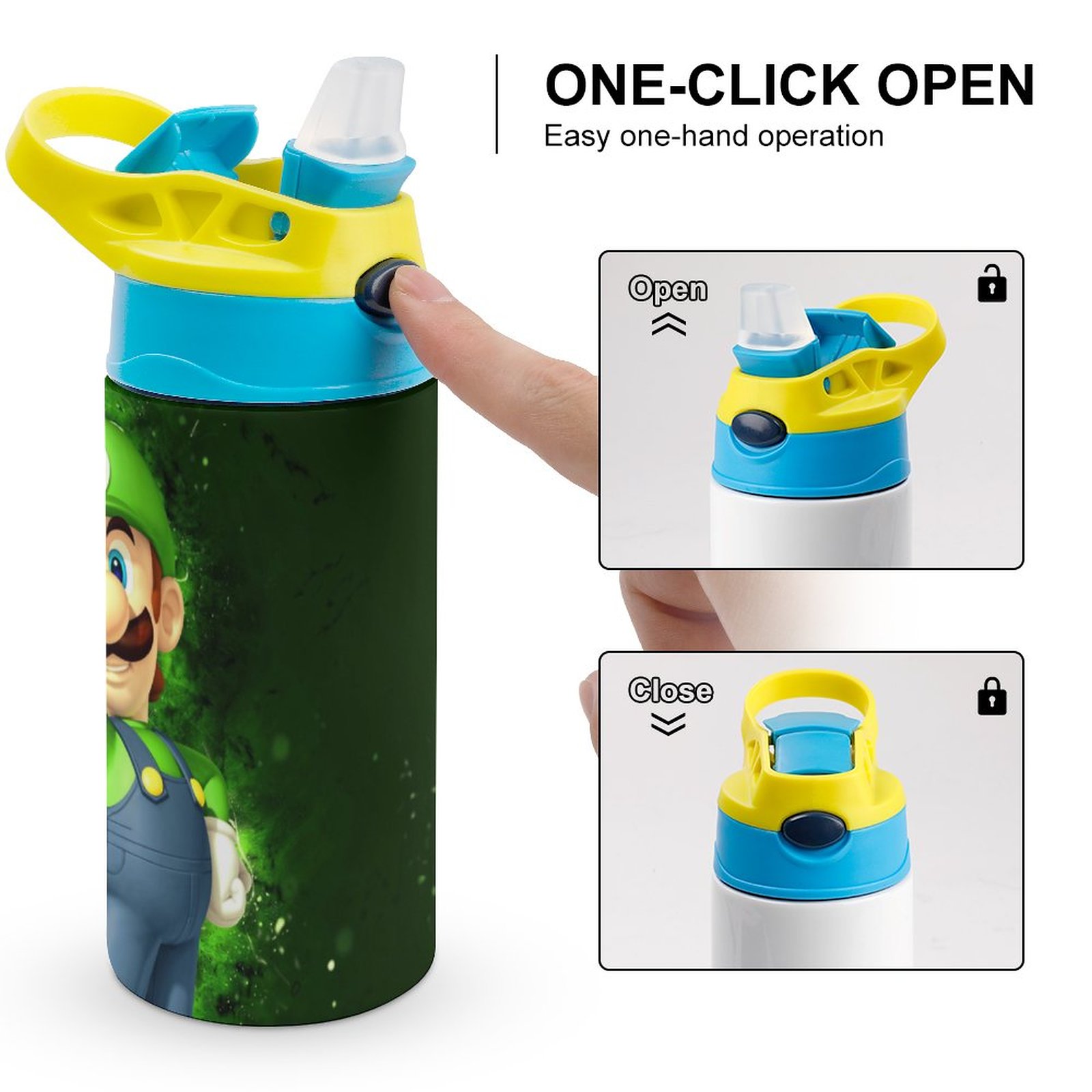Cartoon Role Luigi's Mansion Kid's Insulated Water Bottle With Straw Vacuum Stainless Steel Cup Leak-Proof Children Toddler Thermoses