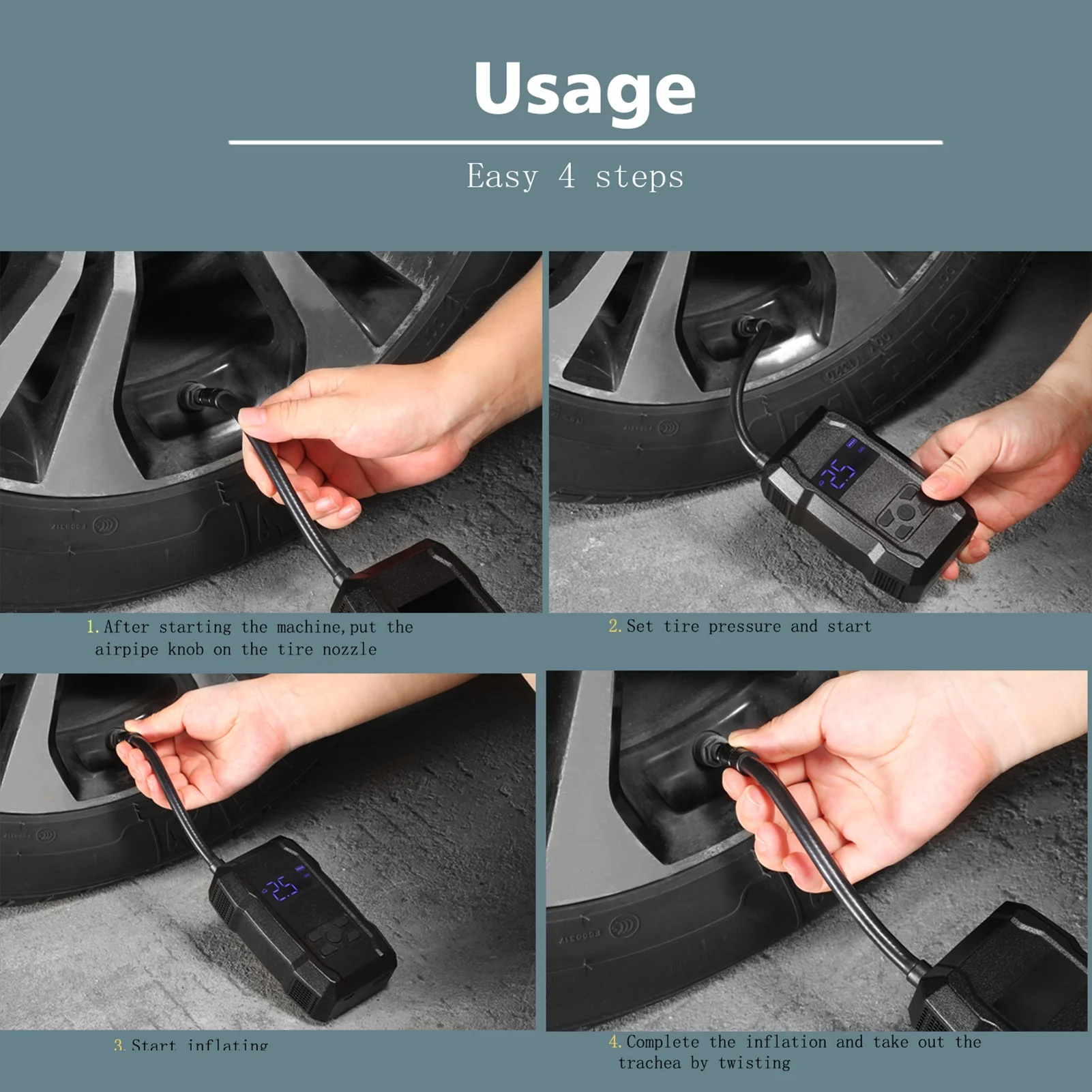 Lepmerk Electric Inflator, Portable Cordless Air Compressor, Auto Stop Function, Emergency LED Light