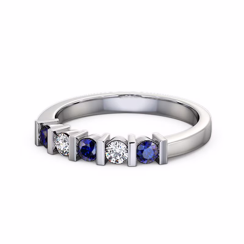 0.50 Ct Sparkle Round Cut Natural Diamond Blue Sapphire Half Eternity Band for Engagement 14K White Gold Size 11