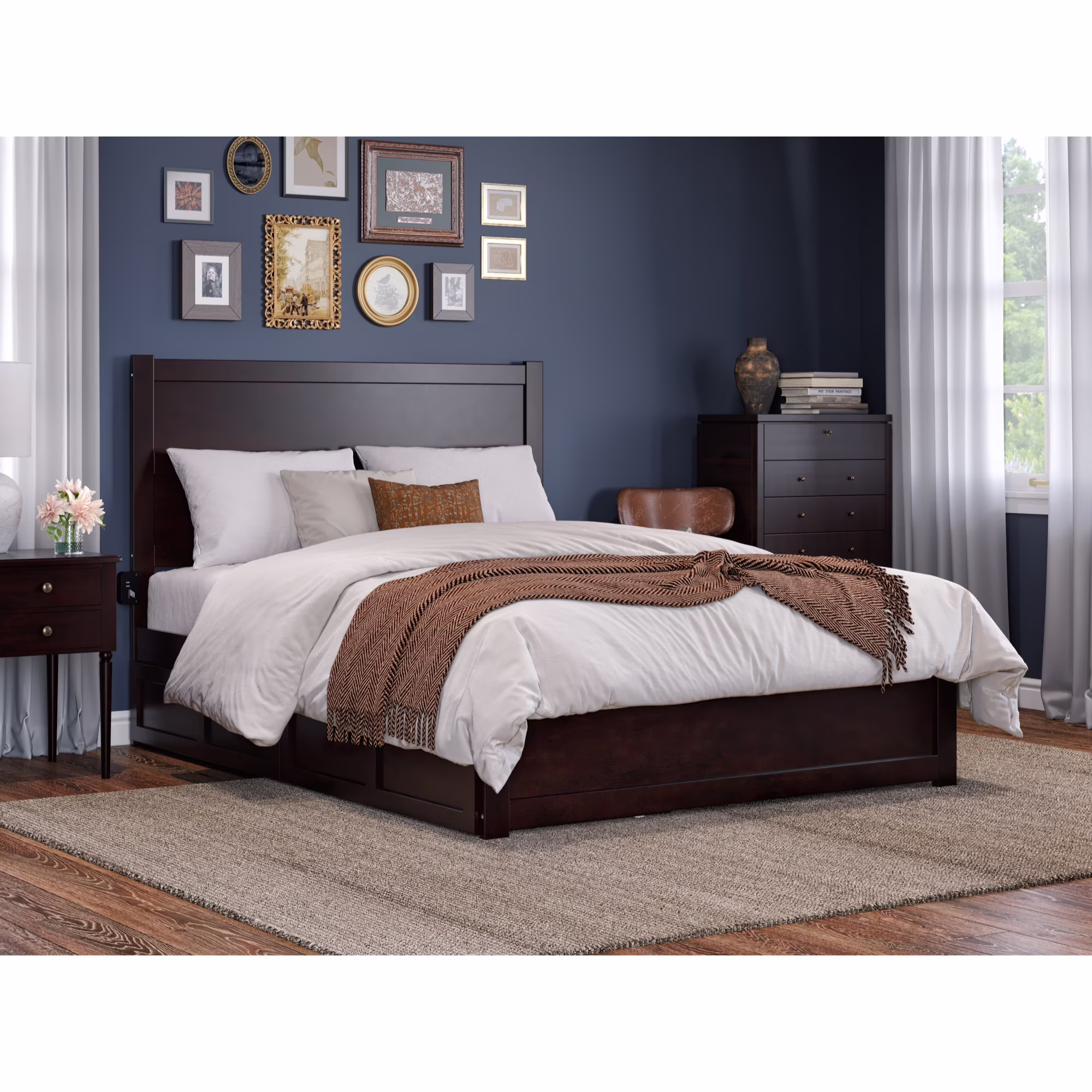 AFI NoHo Queen Wood Bed with Footboard and 2 Drawers in Espresso