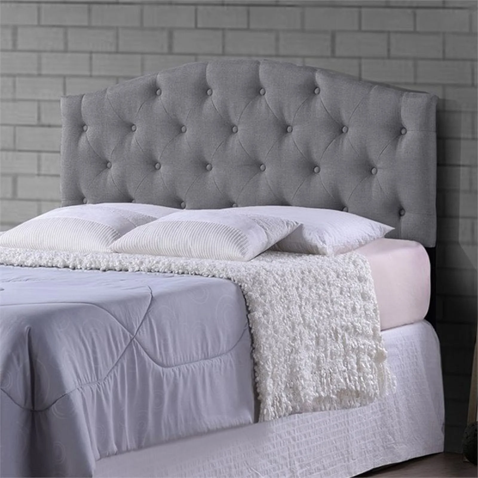 Pemberly Row Modern Tufted Queen Panel Headboard in Gray Finish