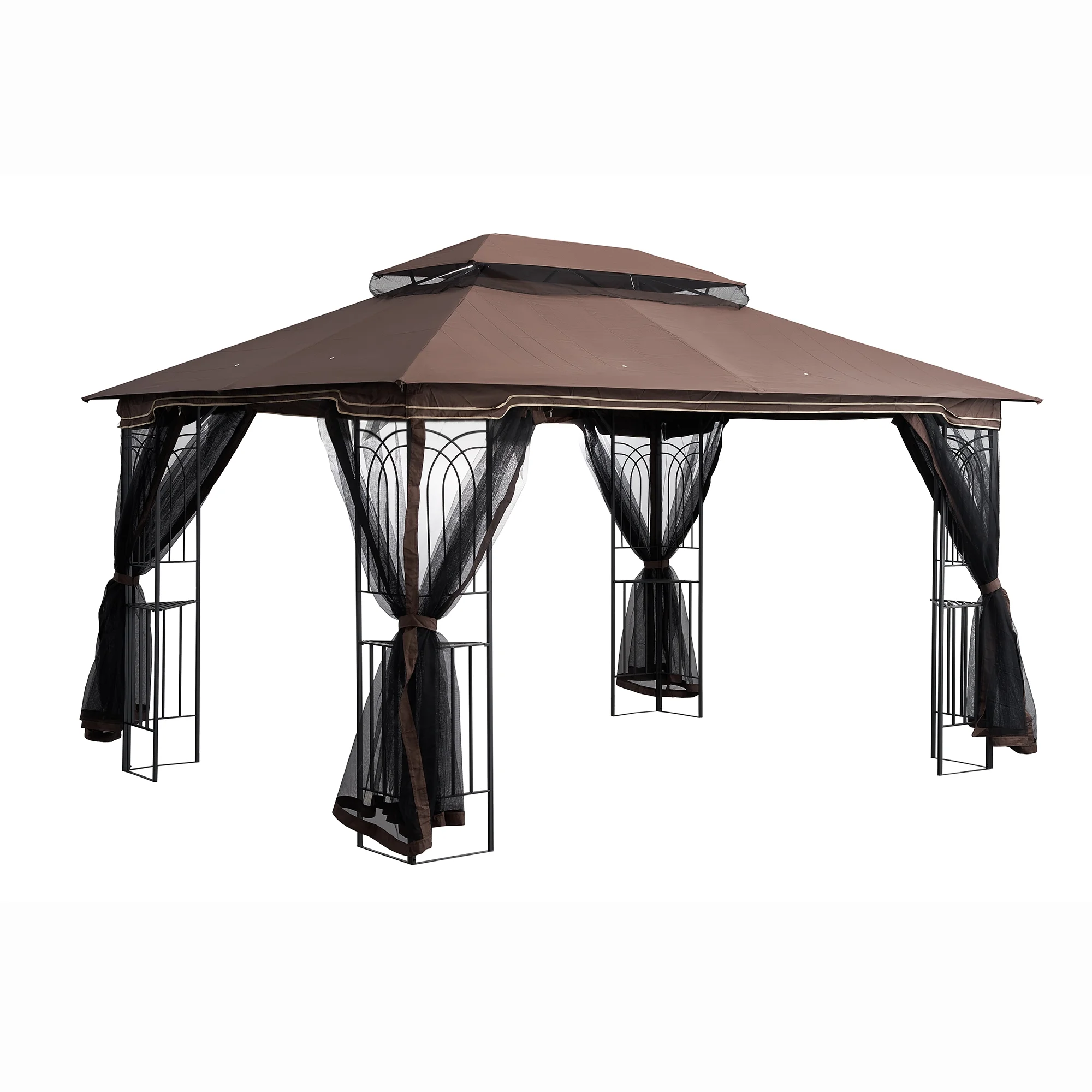 Unique Choice 13 x 10 ft Outdoor Patio Gazebo Canopy Tent with Mesh, Brown
