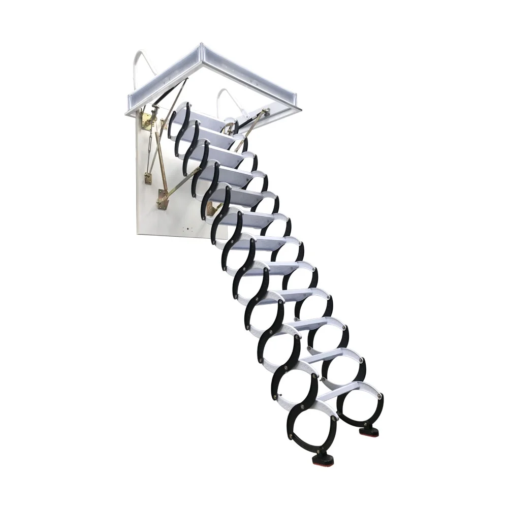 Techtongda Heavy Duty Steel Metal Loft Wall Ladder Stairs Attic Folding Ladder Carbon Steel at Black-White 27.6 x 47.2inch