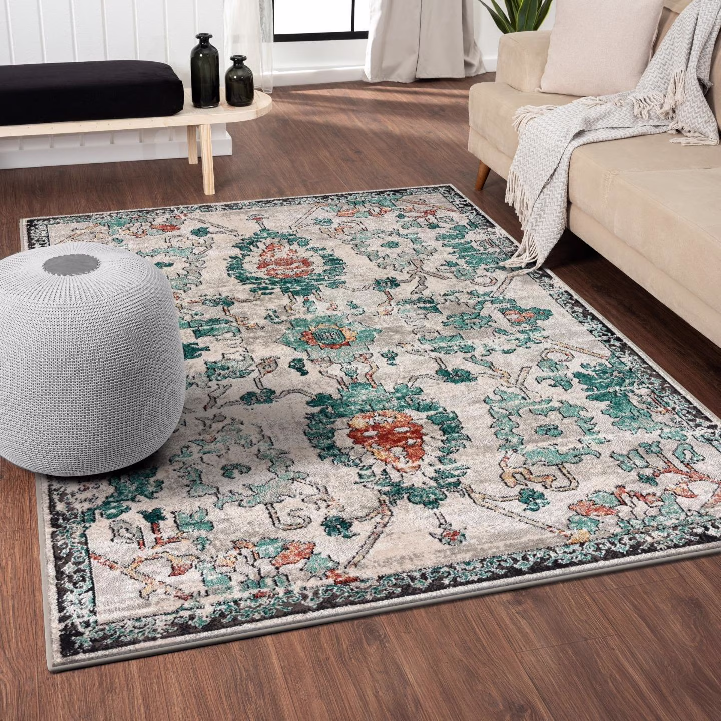 Luxe Weavers Oriental Floral Green 8x10 Area Rug, Non-Shedding Distressed Style Carpet