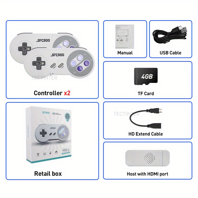 SF900 Video Game Console Hd TV Game Stick Wireless Controller Handheld Game Player Gamepad For SNES For NES