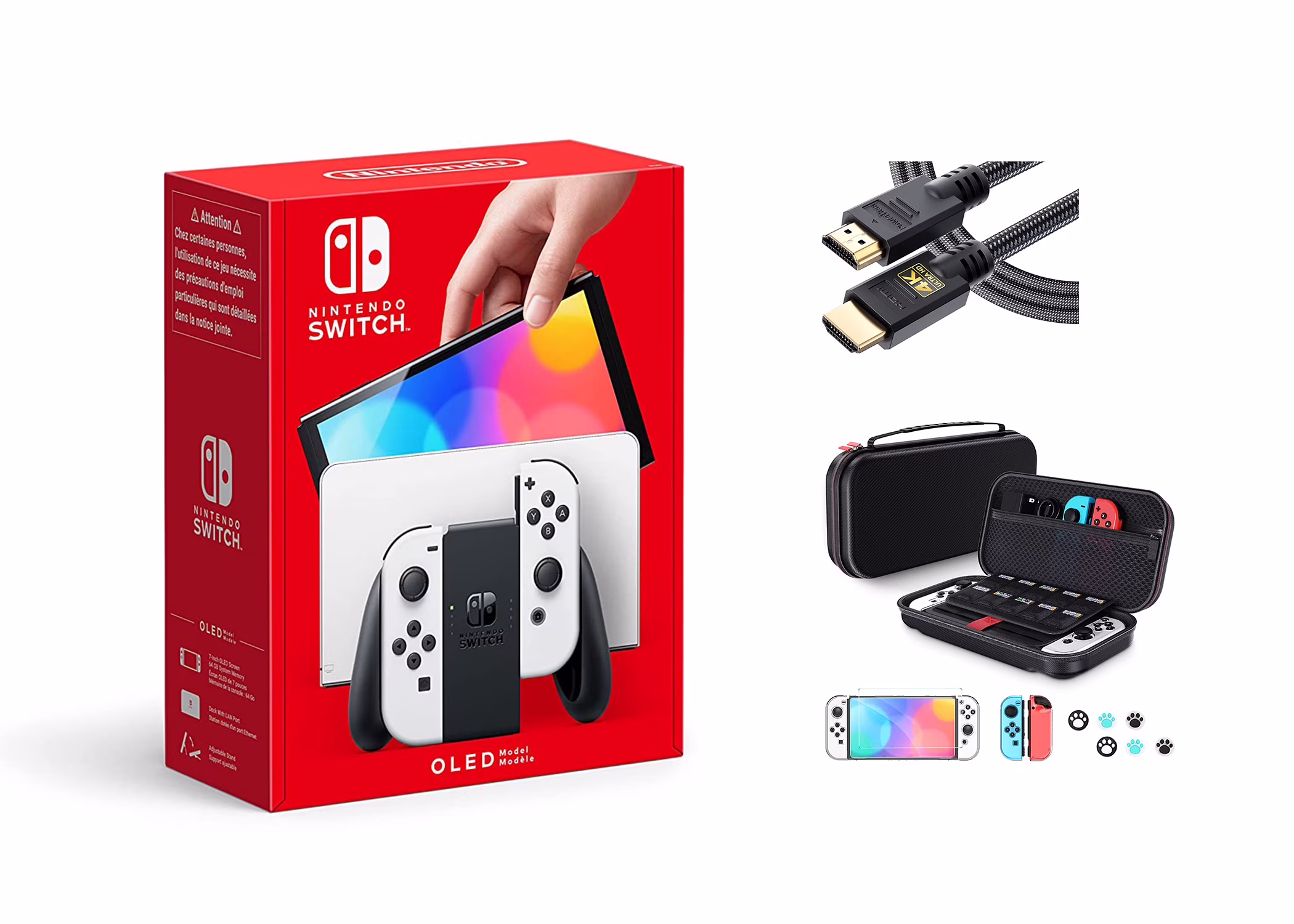 Newest Nintendo Switch Oled White Joy-Con Console With NSSDC 10 in 1 Case and NSSDC High Sped HDMI Bundl