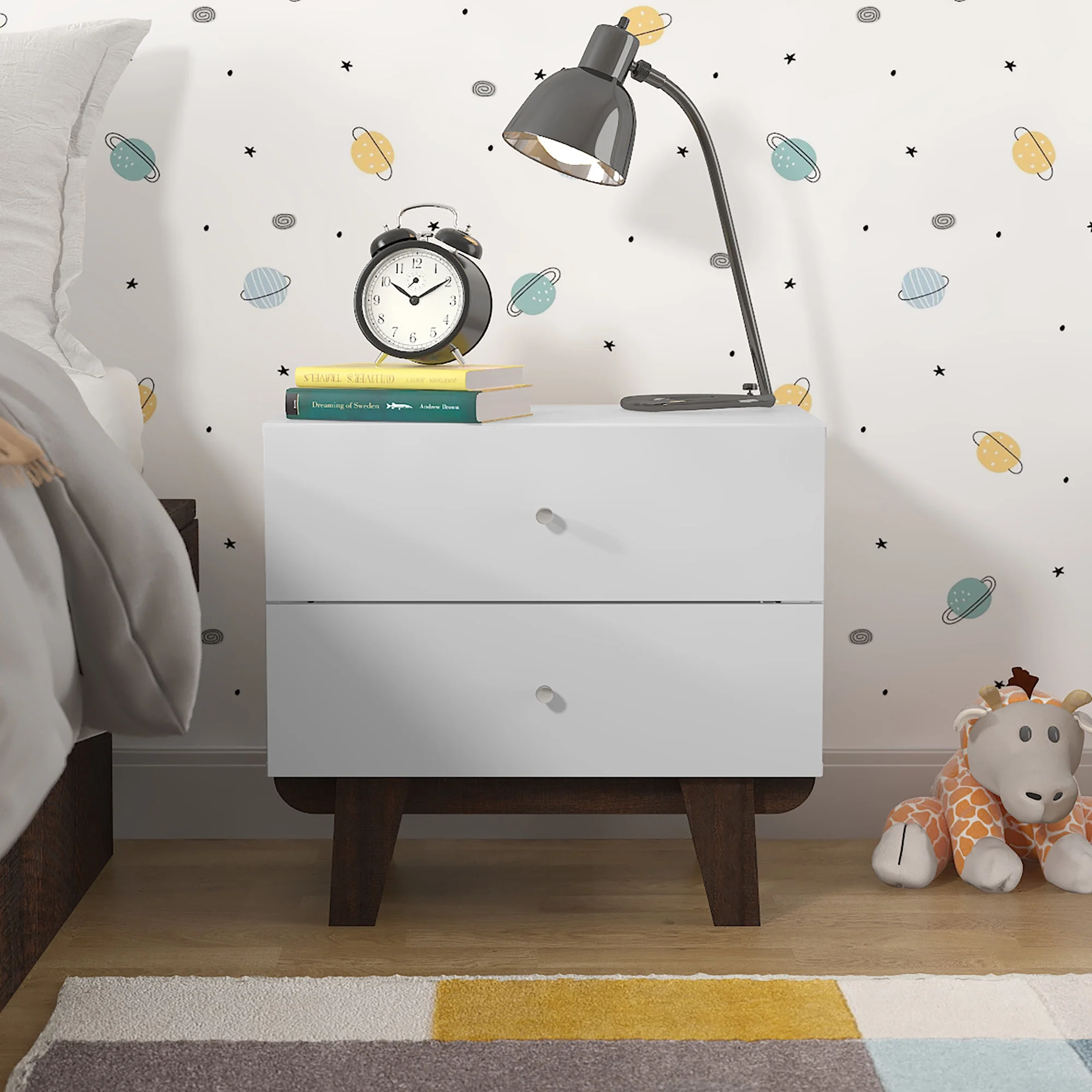 Kincaid Wood 2-Drawer Nightstand, Matte White, by Hillsdale Living Essentials