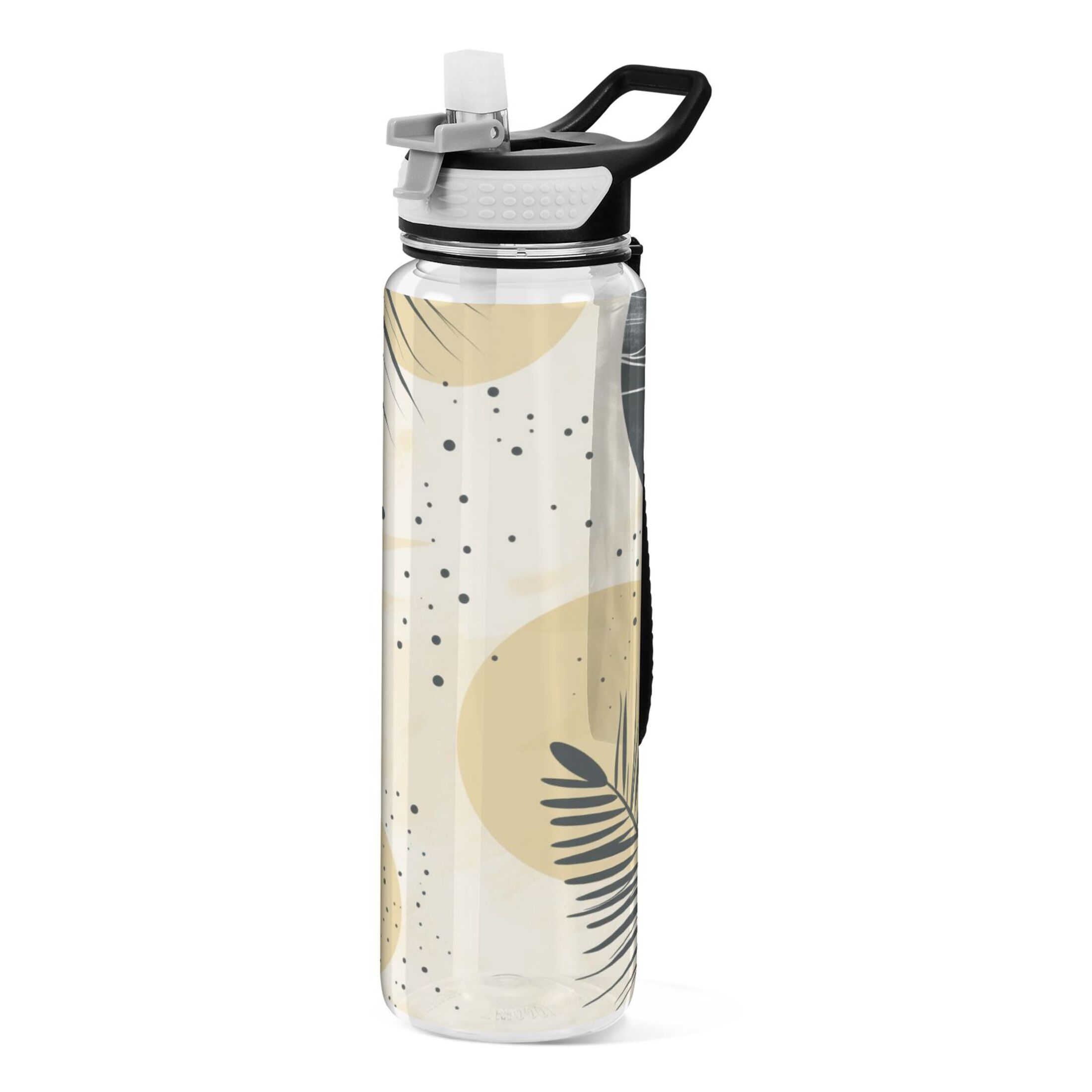 Abstract Leaves and Circle 32oz Sports Water Bottles Leakproof Tritan Bottle with Straw BPA Free Clear Bottle for Fitness Gym Outdoor Cycling