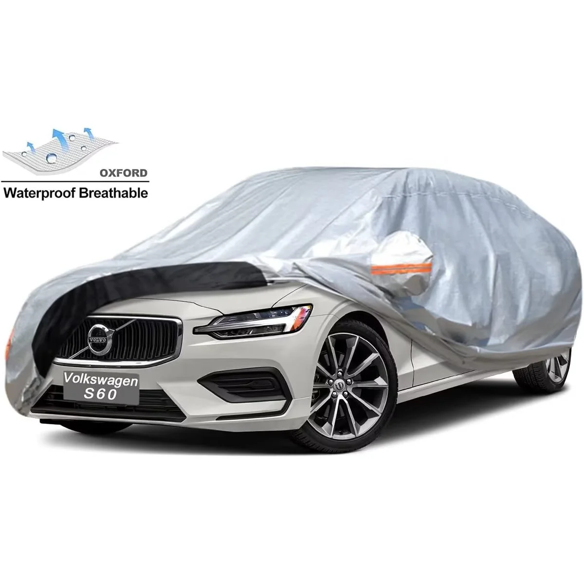 KouKou Car Cover Custom Fit Volvo S60 from 2000 to 2022, Oxford Full Exterior Cover Waterproof All Weather, Silver