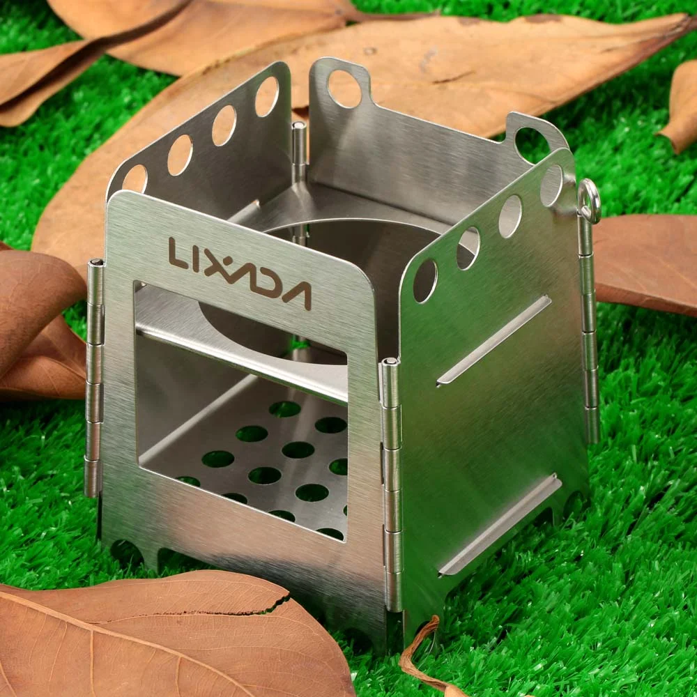 Lixada Portable Stainless Steel Lightweight Folding Wood Pocket Outdoor Camping Cooking Picnic Backpacking