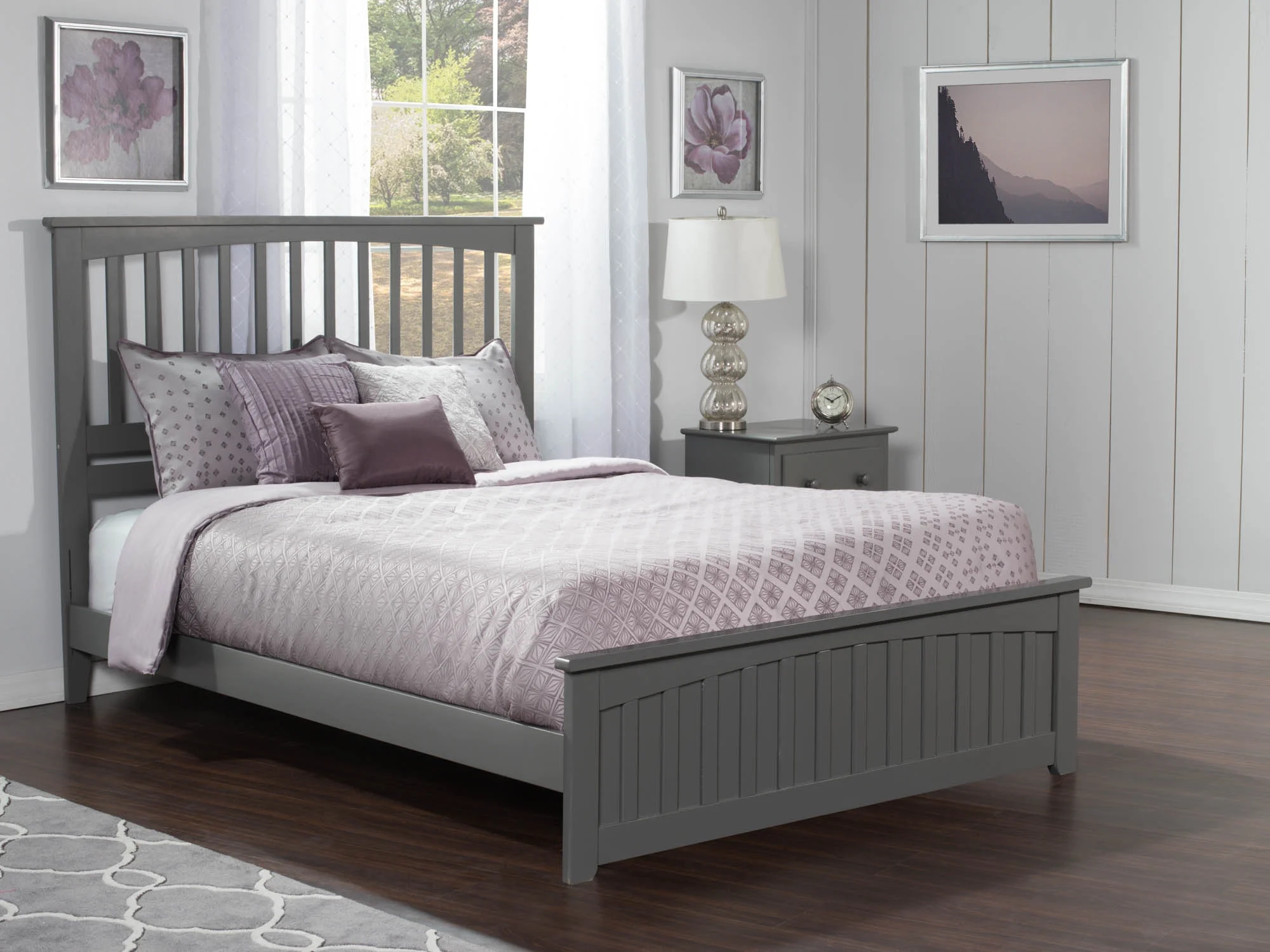 AFI Mission Queen Wood Platform Bed with Slatted Headboard and Footboard, Grey