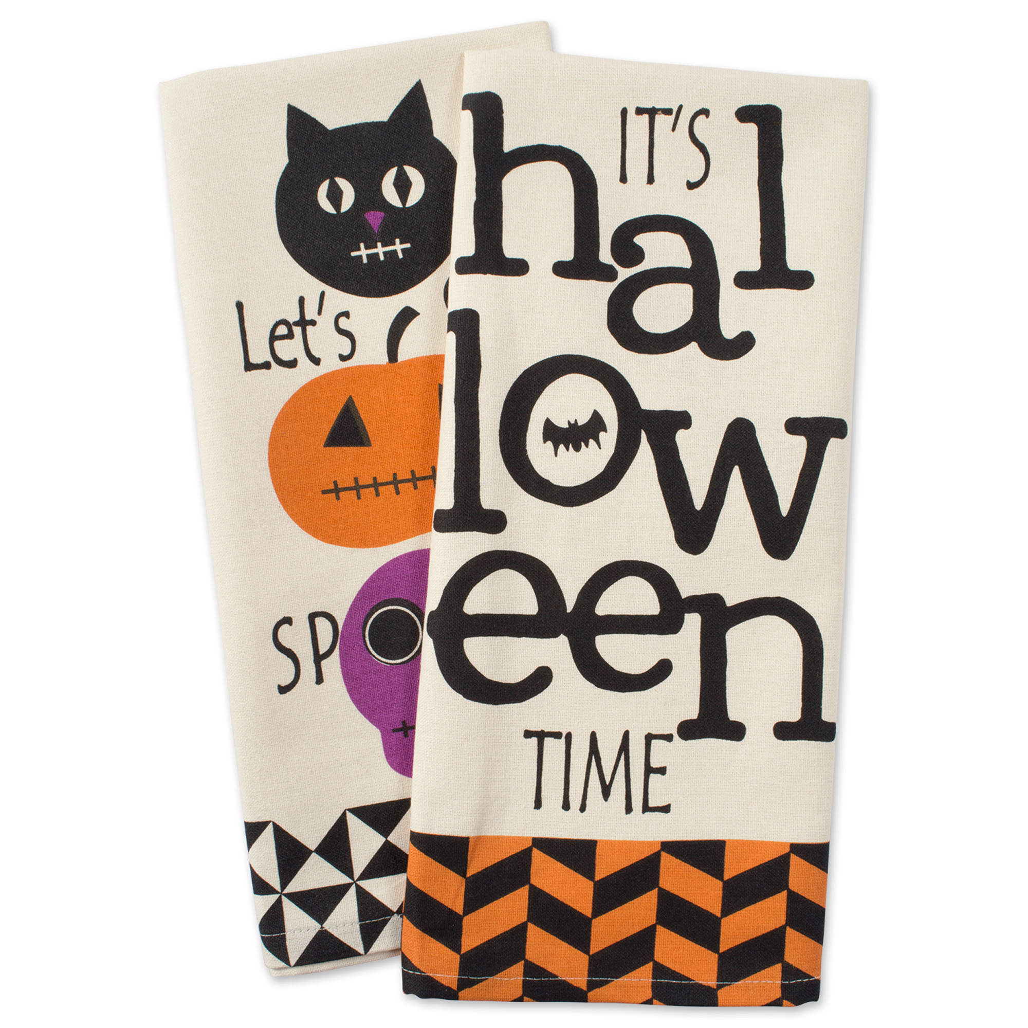 Contemporary Home Living Set of 2 Black and White Halloween Themed Rectangular Dishtowel 28