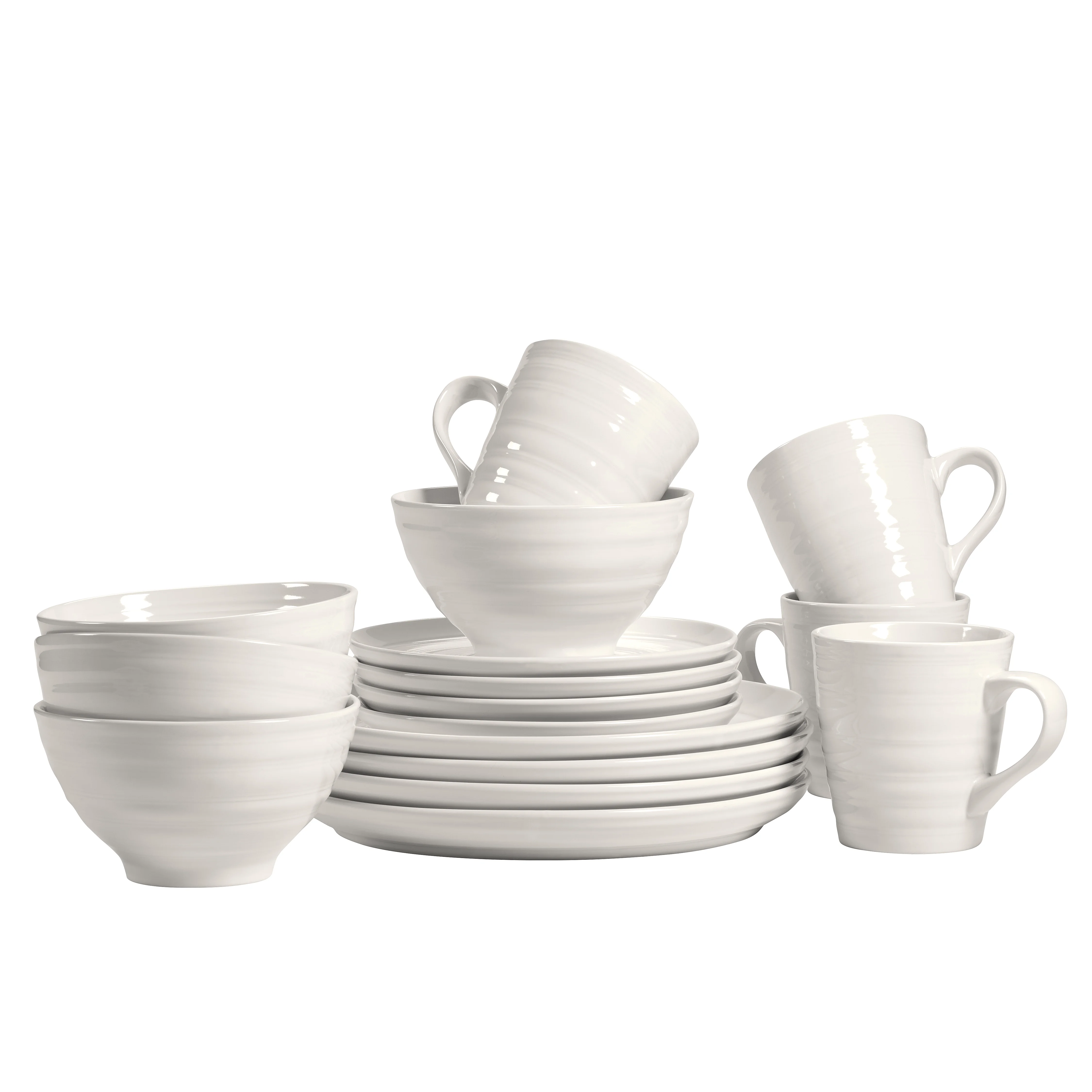 Woven Paths Farmhouse 16-Piece Dinnerware Set, White