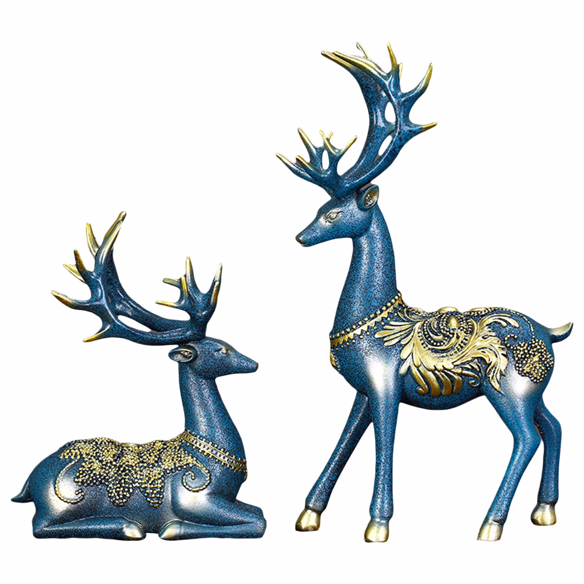 Mubineo 2Pcs Reindeer Figurines Lucky Sitting and Standing Deer Statues for Living Room Office Desktop，Elk Figurines
