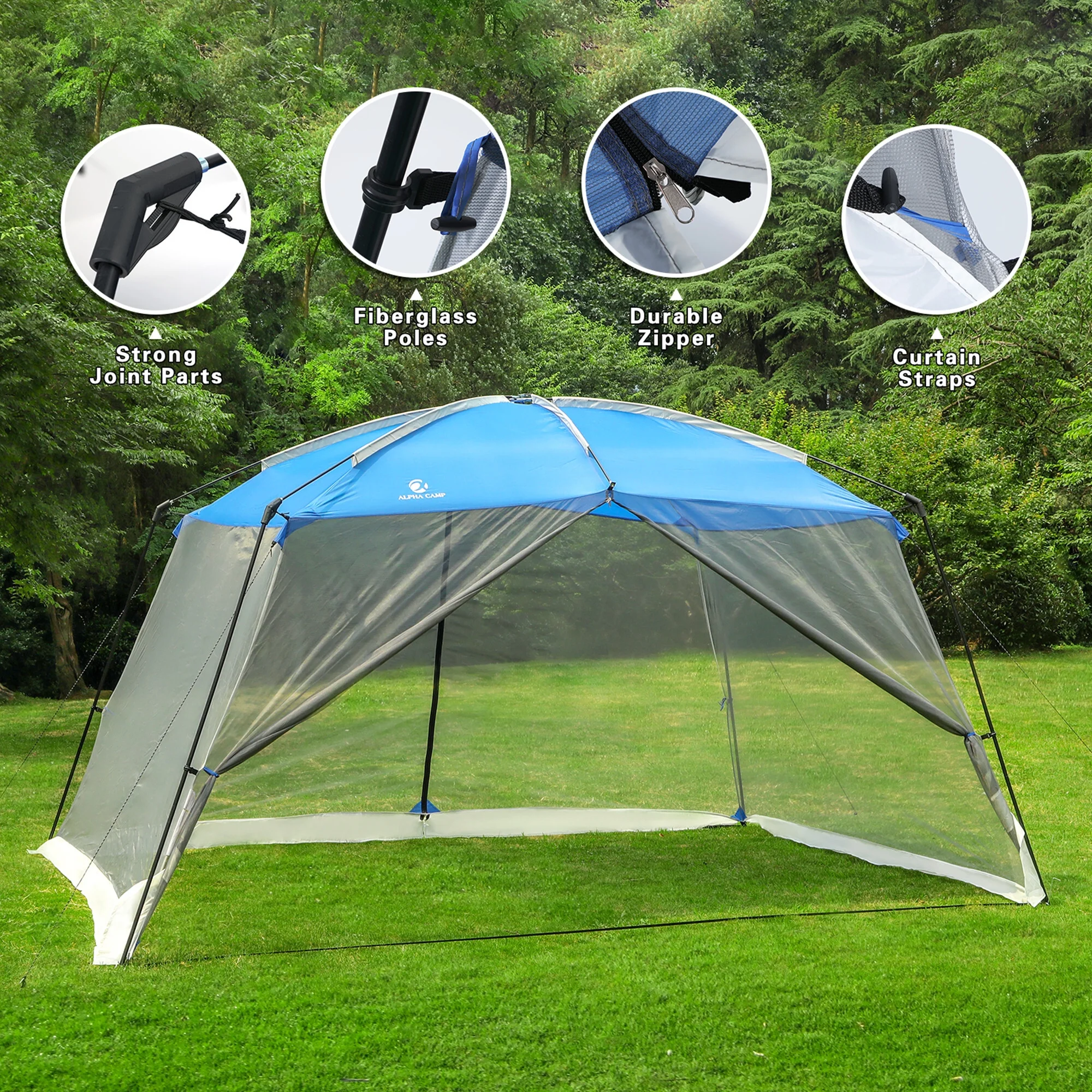 Alpha Camper 13' x 9' Screen House Canopy Sun Shade with One Room, Blue