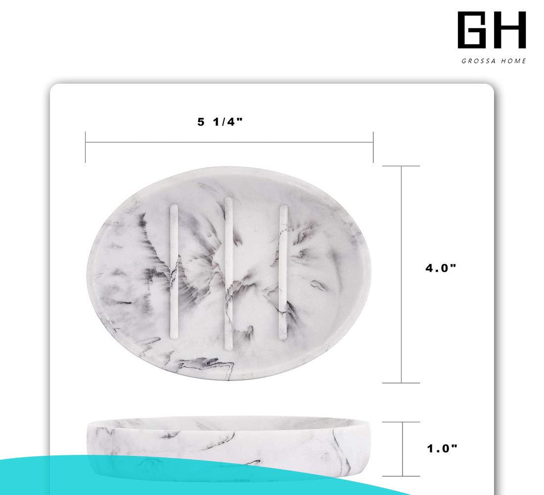 Marble Look Bar Soap Holder Oval Soap Sponge Tray Soap Case Box