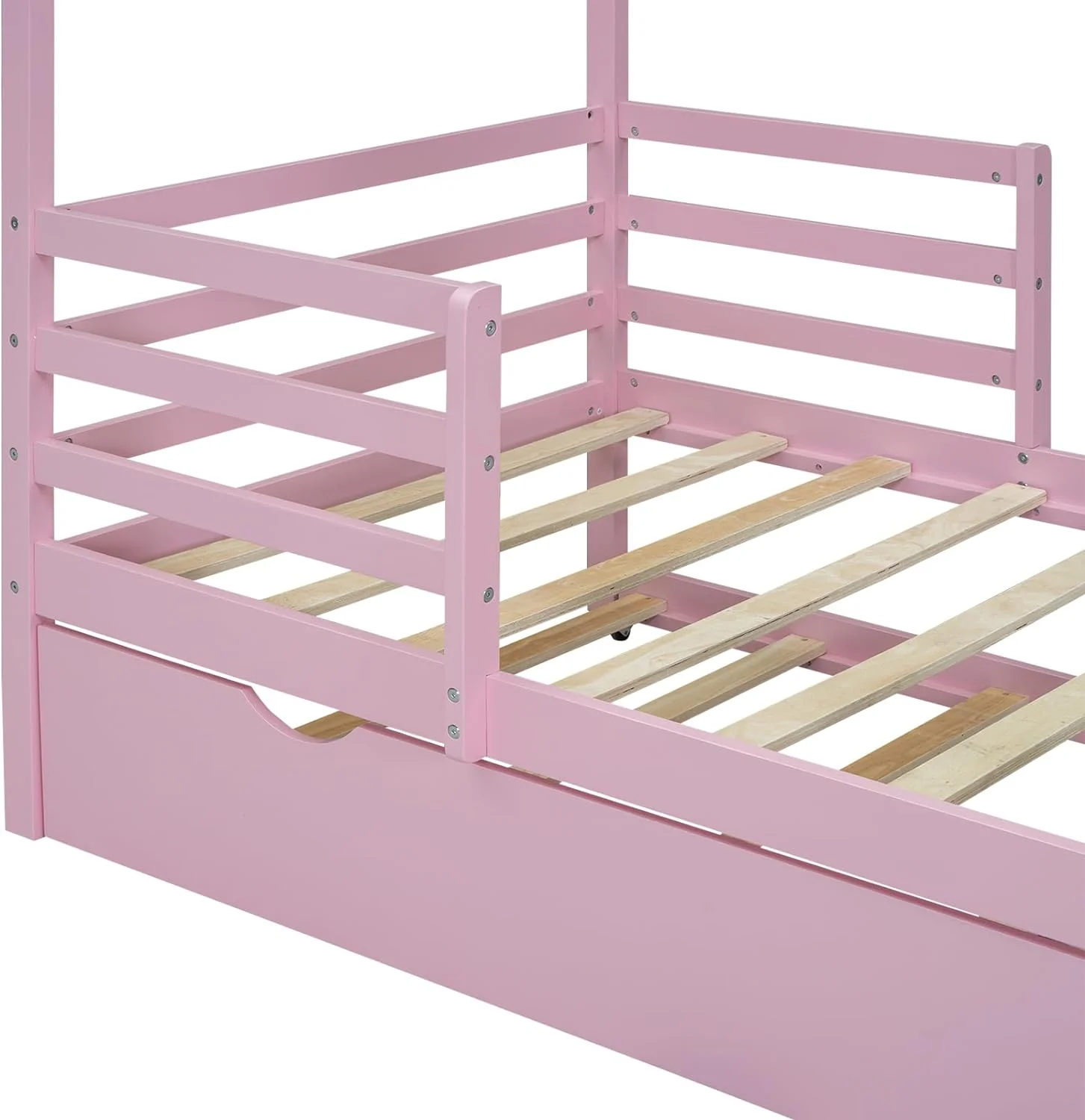Kids House Bed Twin Size, Wooden Twin Kids Bed Frame with Fence and Writing Board, Twin Size Wood House Bed for Kids Teens Girls Boys, Playhouse Design & Easy Assembly