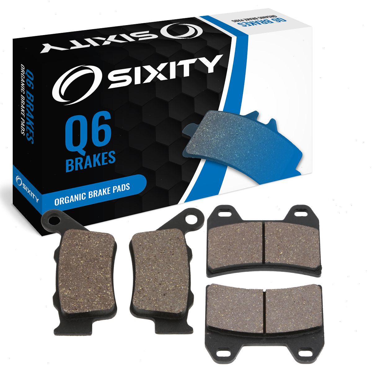 Sixity Q6 Front Rear Organic Brake Pads compatible with Husqvarna SM610R 45mm Marzocchi forks 60mm Caliper Mount Centers 2000 Complete Set