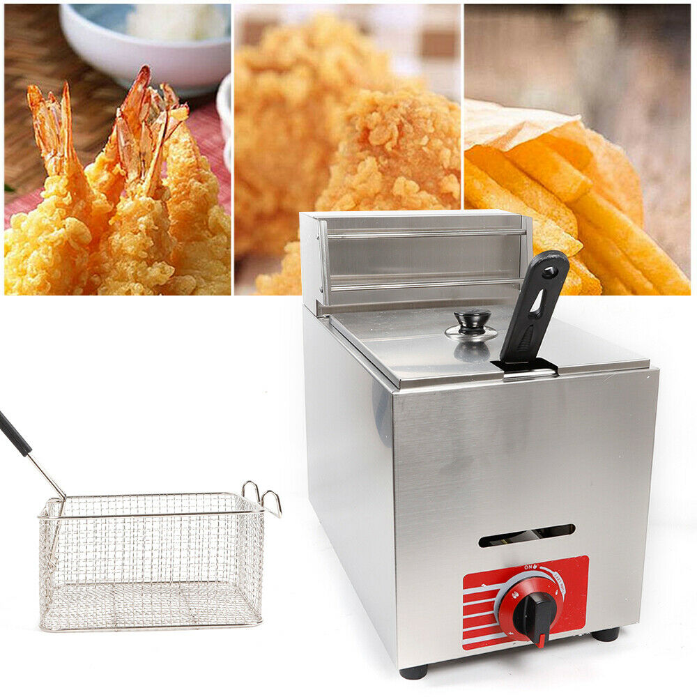 ANQIDI 10L Commercial Gas Fryer Desktop Stainless Steel Fryer with Deep Basket + Lid