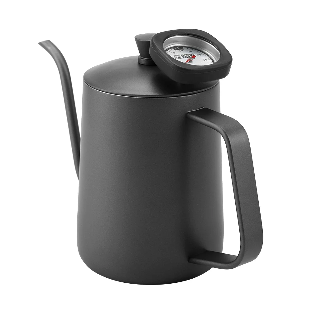 Coffee Kettle 600ml Stainless Steel Coffee Kettle Gooseneck Spout Teapot with Thermometer(Black)