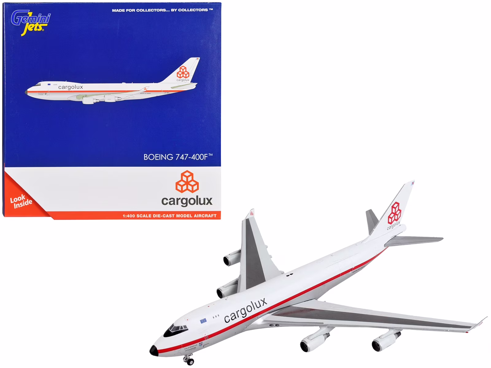 Gemini Jets GJ1947 1-400 Scale No.Lx-Ncl Reg Cargolux 747-400F Retro Model Airplane