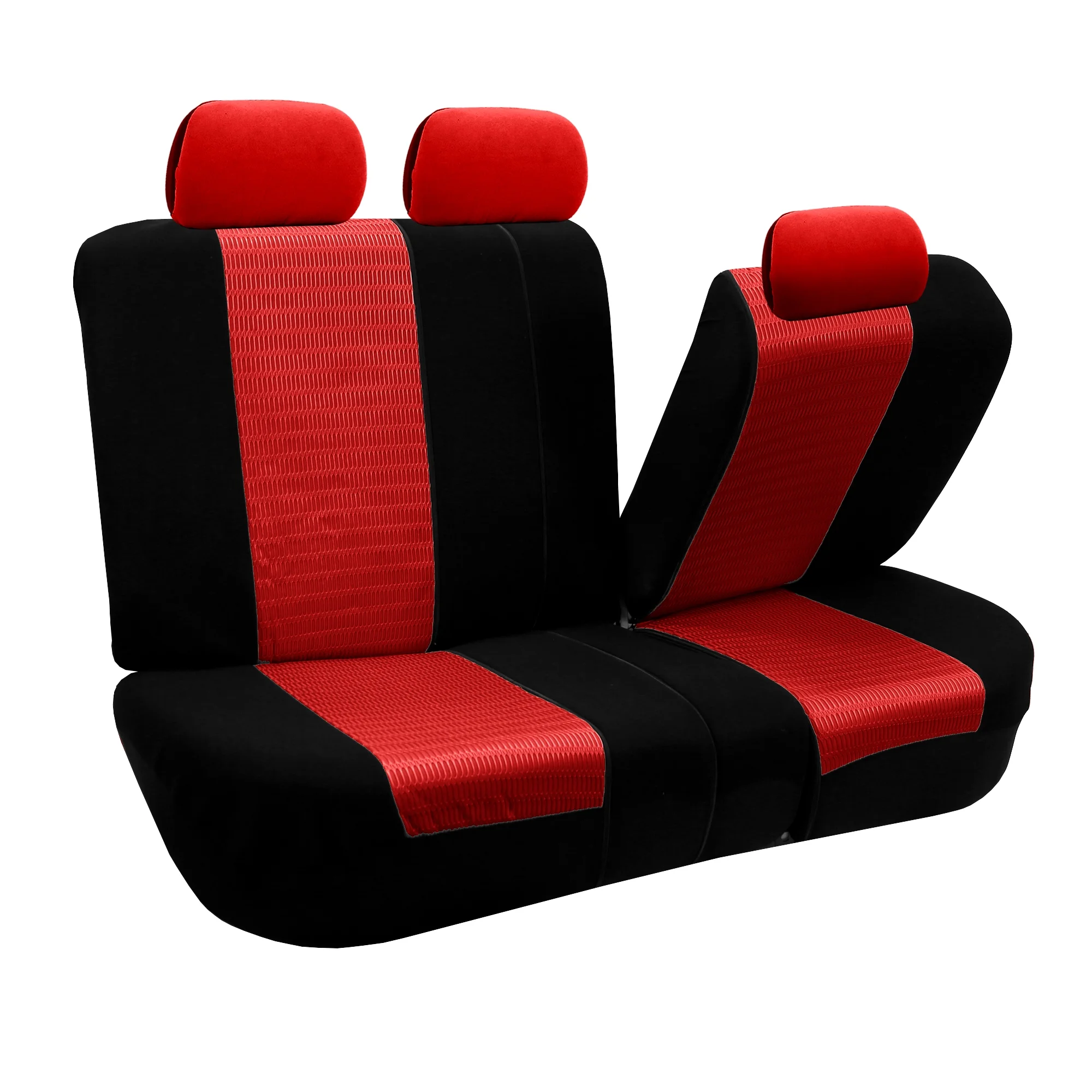 FH Group Trendy Elegence Airbag Compatible and Split Bench 7 Seaters Car Van Seat Covers, Full Set, Red and Black