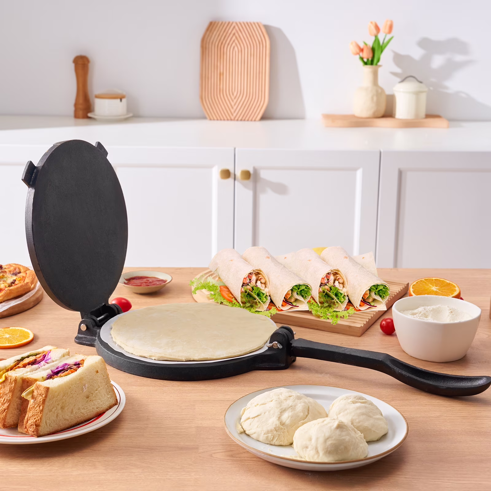 SKYSHALO 10 Inch Tortilla Press Chapati Maker Roti Dough Maker Heavy Duty Cast Iron