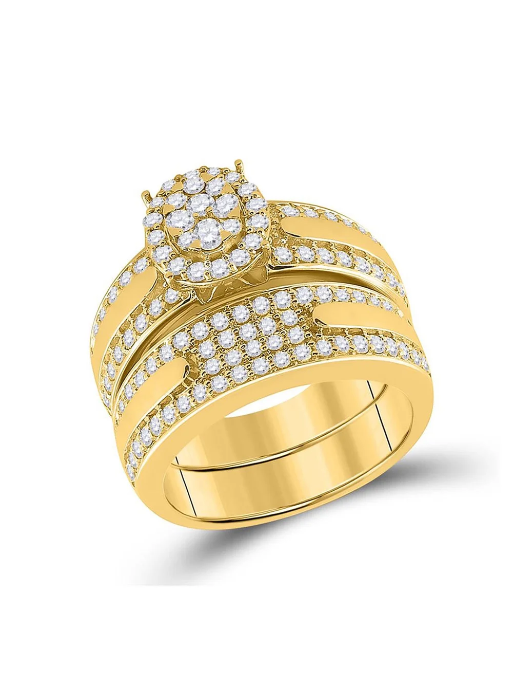 Diamond Princess Yellow-tone Sterling Silver Womens Round Diamond Flower Cluster Ring 1/10 Cttw