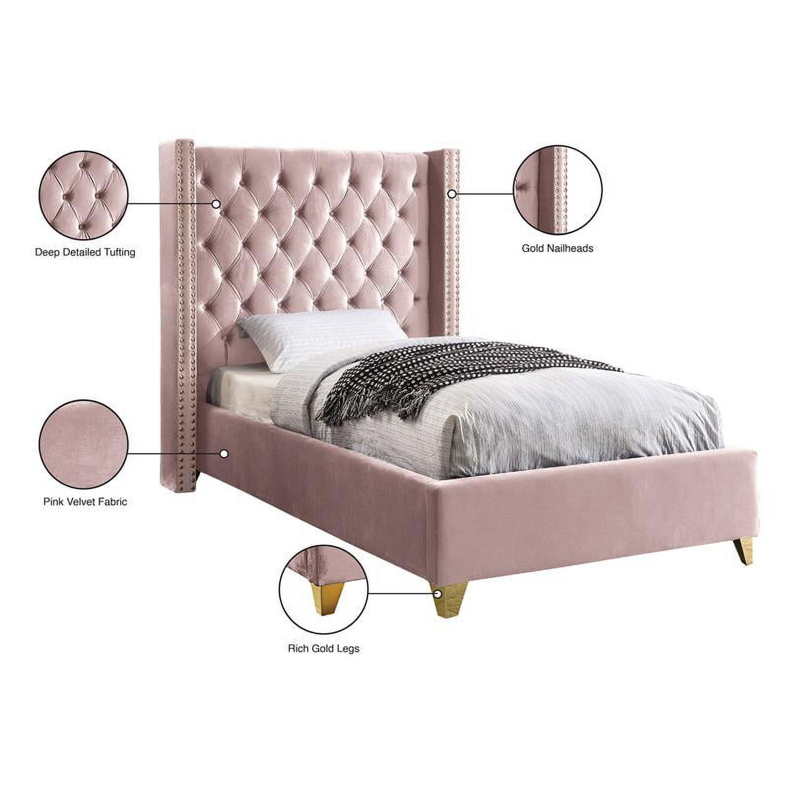 Meridian Furniture Barolo Pink Velvet Twin Bed