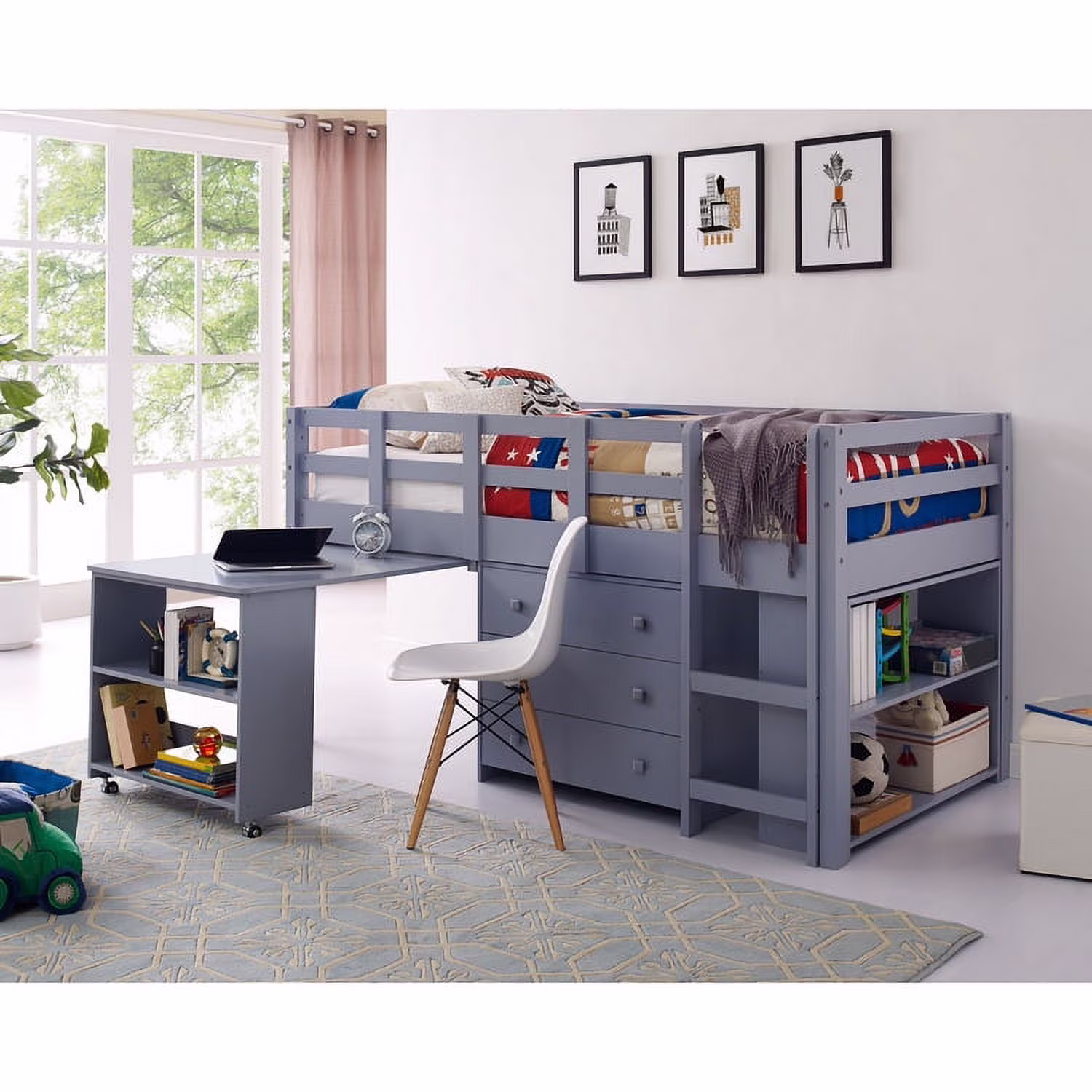 Loft Bed with Desk, Loft Bed Twin, Twin Loft Bed, Kids Loft Bed, Low Loft Bed, Toddler Loft Bed by Naomi Home Twin/Grey