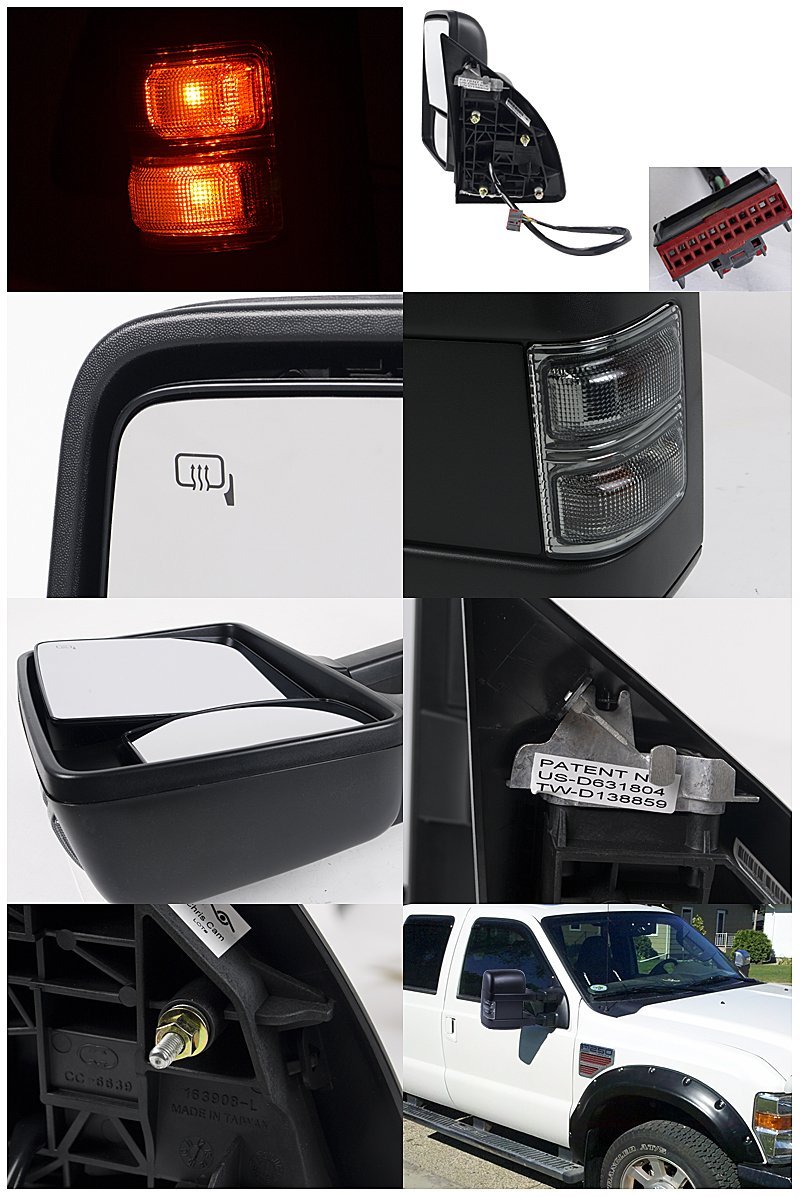 Spec-D Tuning RMX-F25008H-P-FS Ford F250 SuperDuty Pickup Black Power Heated Extend Towing Side Mirrors