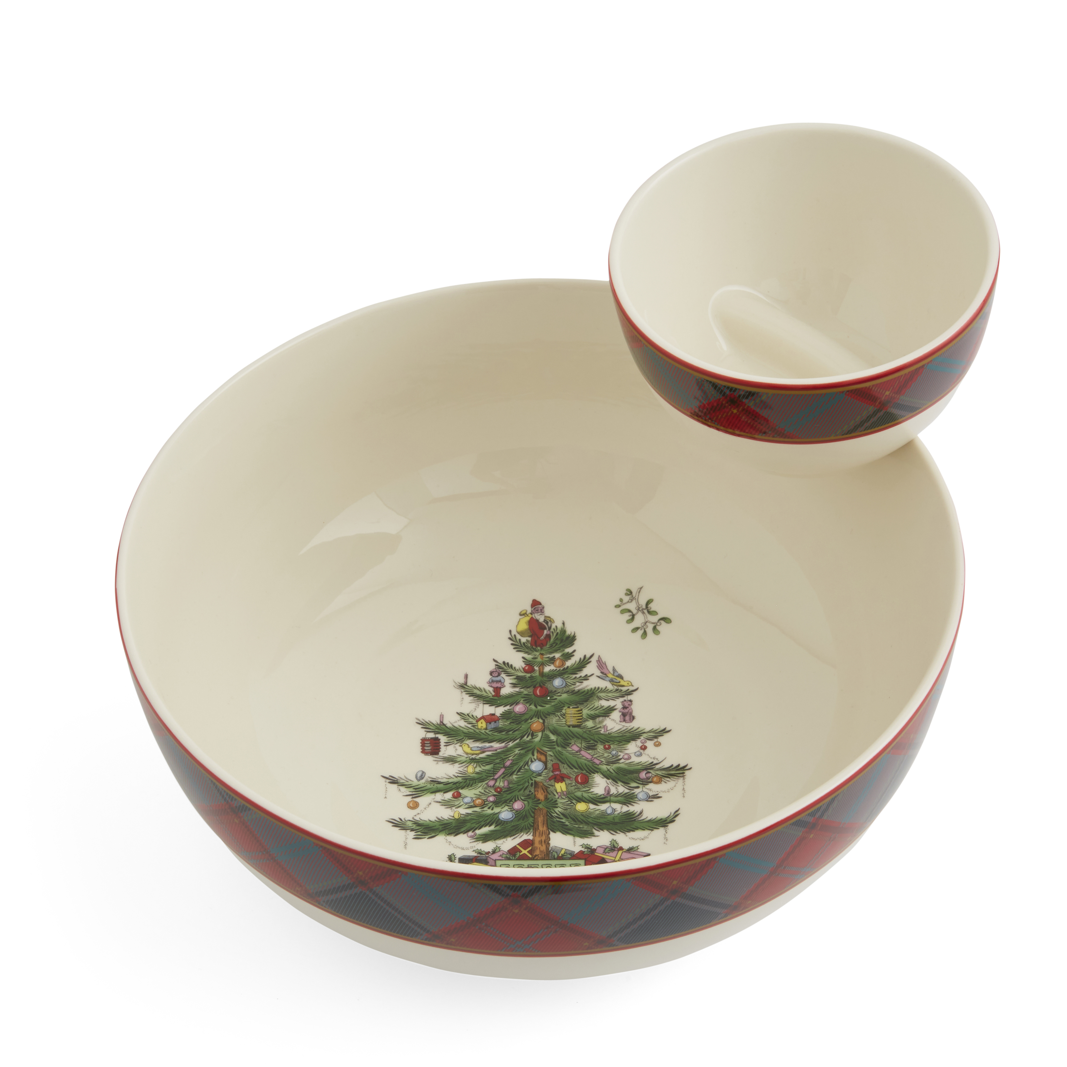 Spode Christmas Tree Tartan 2 Piece Tiered Chip and Dip
