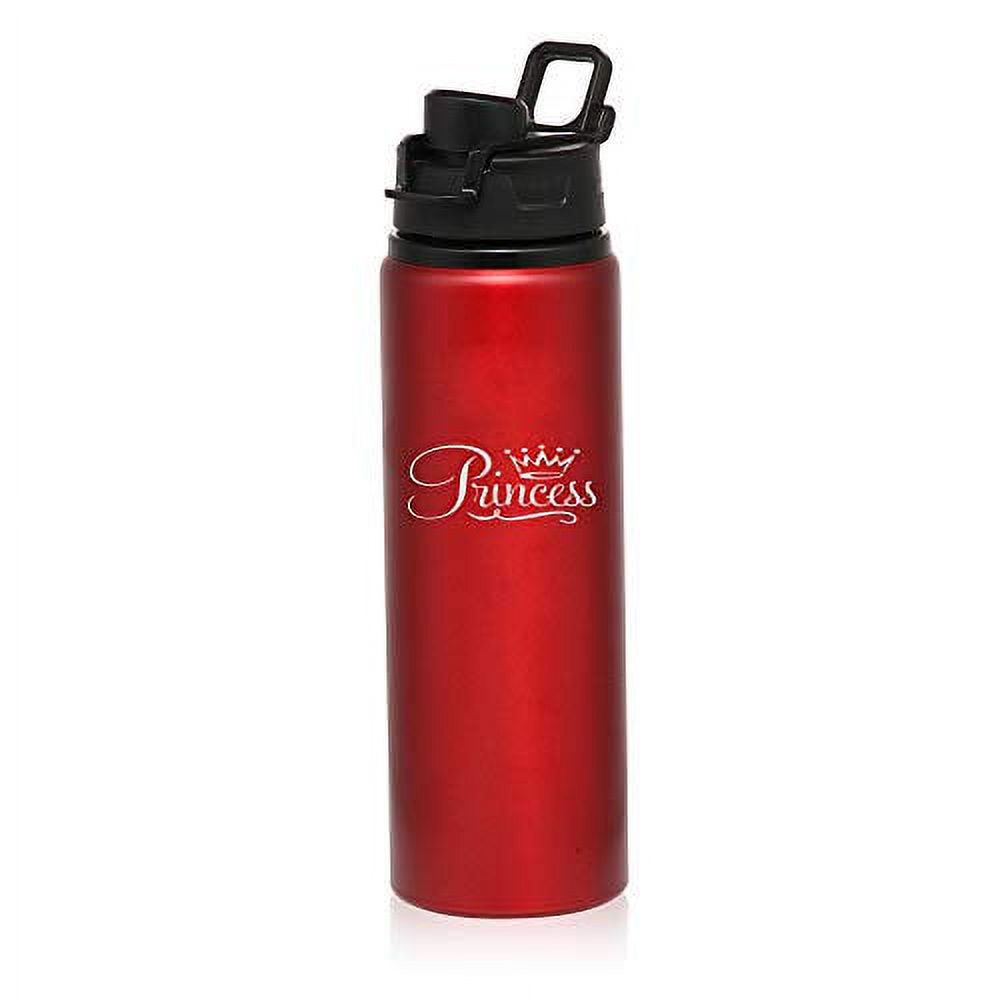 MIP Brand 25 oz Aluminum Sports Water Travel Bottle Princess Fancy (Red)