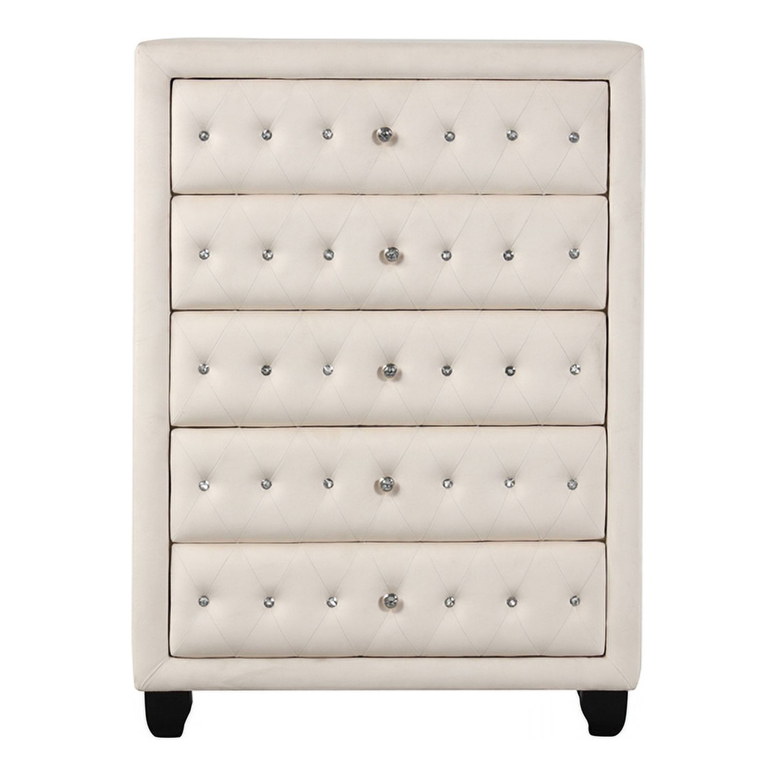 Sophia Crystal Tufted Modern style 5-Drawer Chest made with wood in Cream