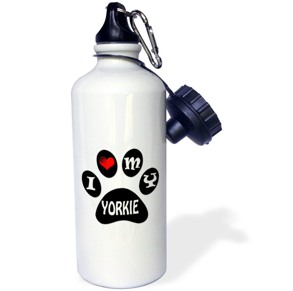 3dRose I love my Yorkie. Puppy. Paw. Cool saying. Black and white. - Straw Water Bottle, 21-ounce