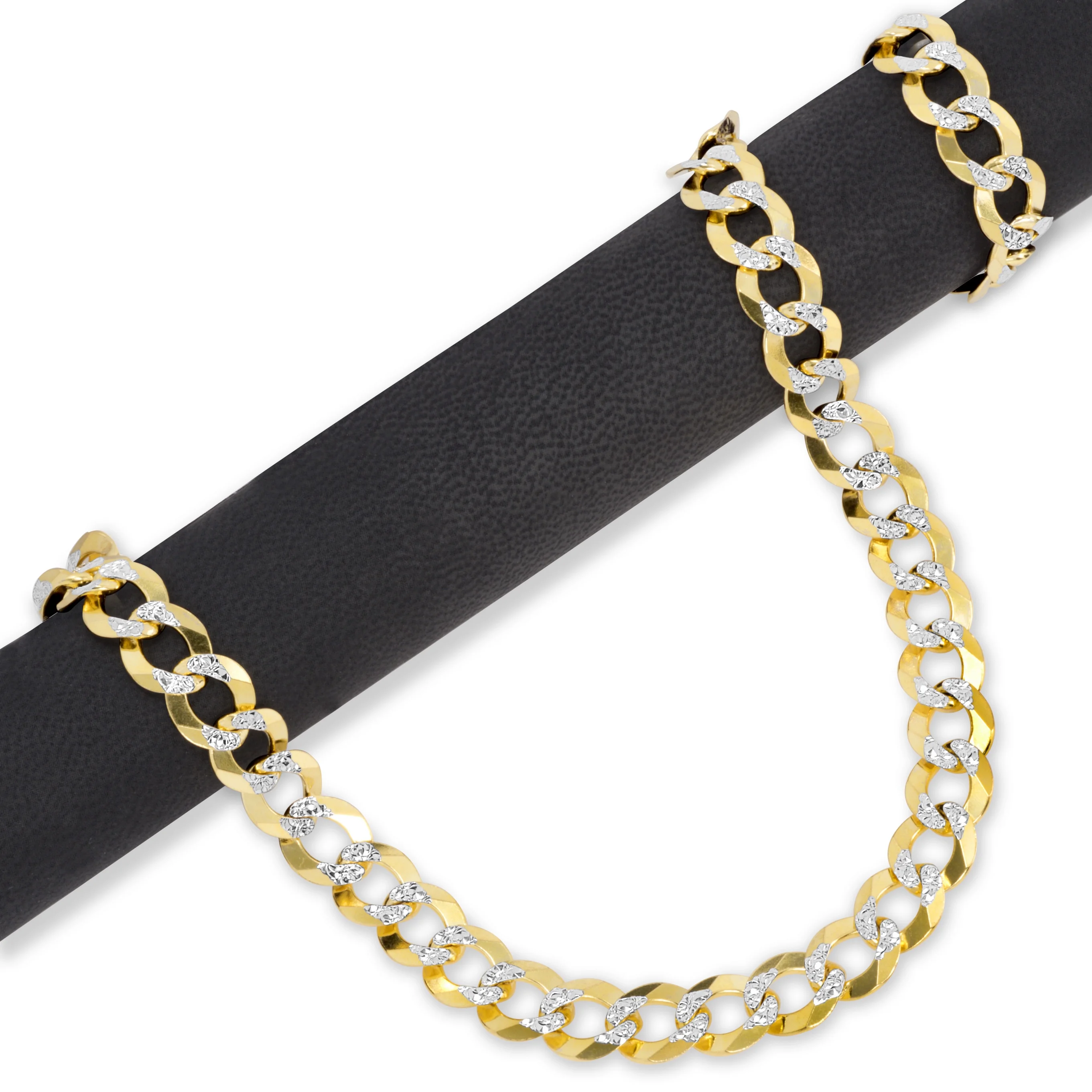 Nuragold 14k Yellow Gold Solid 10mm Cuban Chain Curb Link Diamond Cut Pave Two Tone Bracelet, Mens Jewelry 8