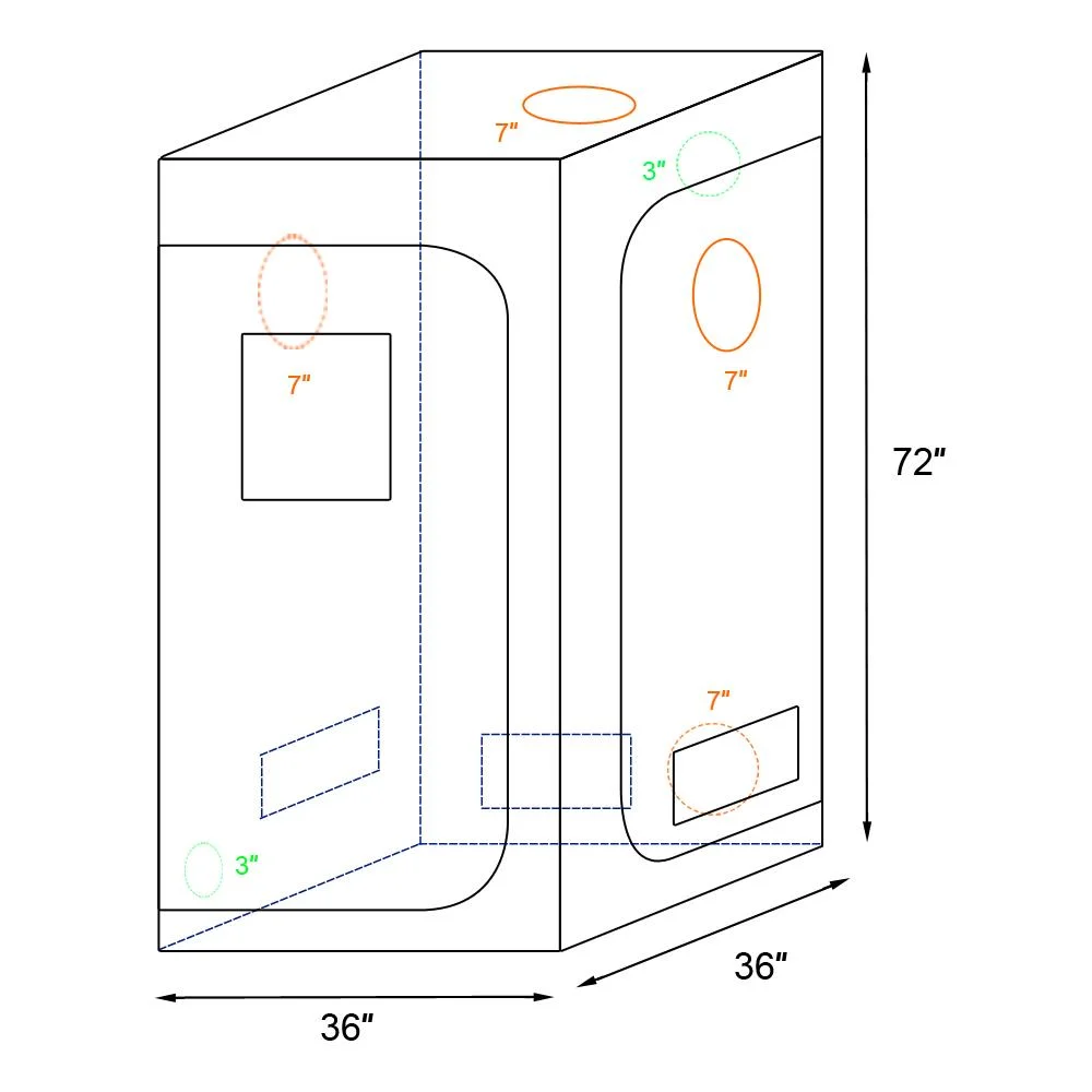 UBesGoo 36*36*72  inch Home Use Dismountable Hydroponic Plant Growing Tent with Window Green & Black