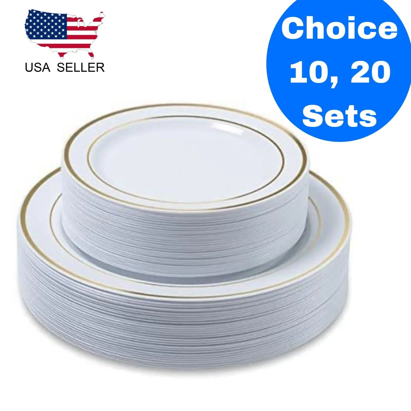 Prime Disposable Gold Trim Plastic Party Plates 9'' and 6'' Heavy Duty Plates