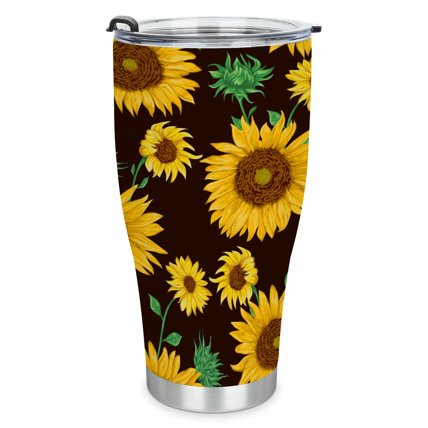 Hidove Stainless Steel Tumbler, Seamless Pattern with Sunflowers 30oz Leak Proof & Stainless Steel Bottle for Hot & Cold Drinks - Coffee Travel Mug, Water Metal Canteen, Thermal Cup