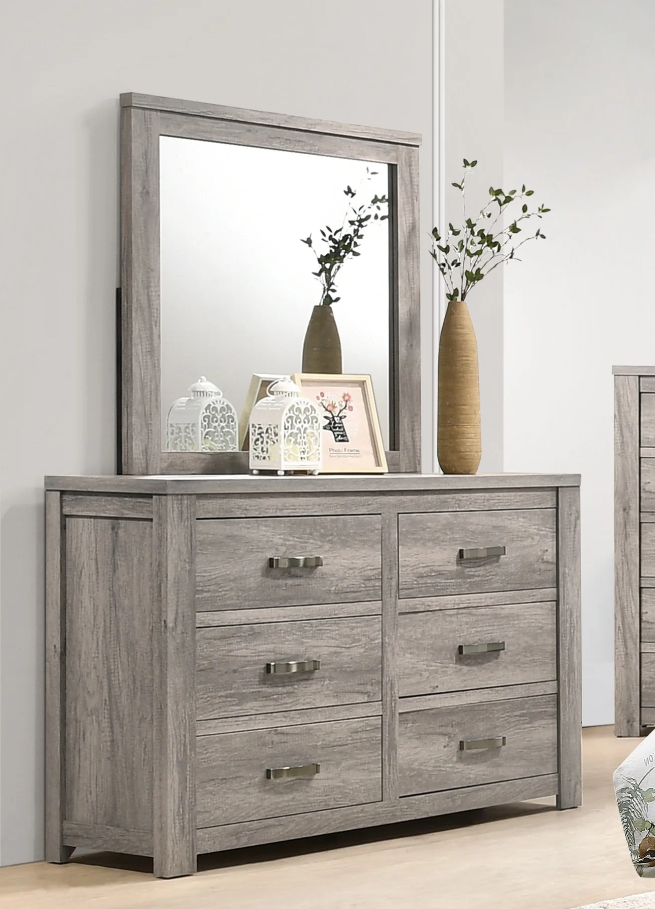 Majestic Modern Eastern King Size Bed Dresser Mirror Nightstand 4pc Set Beige Polyfiber Bedroom Bed