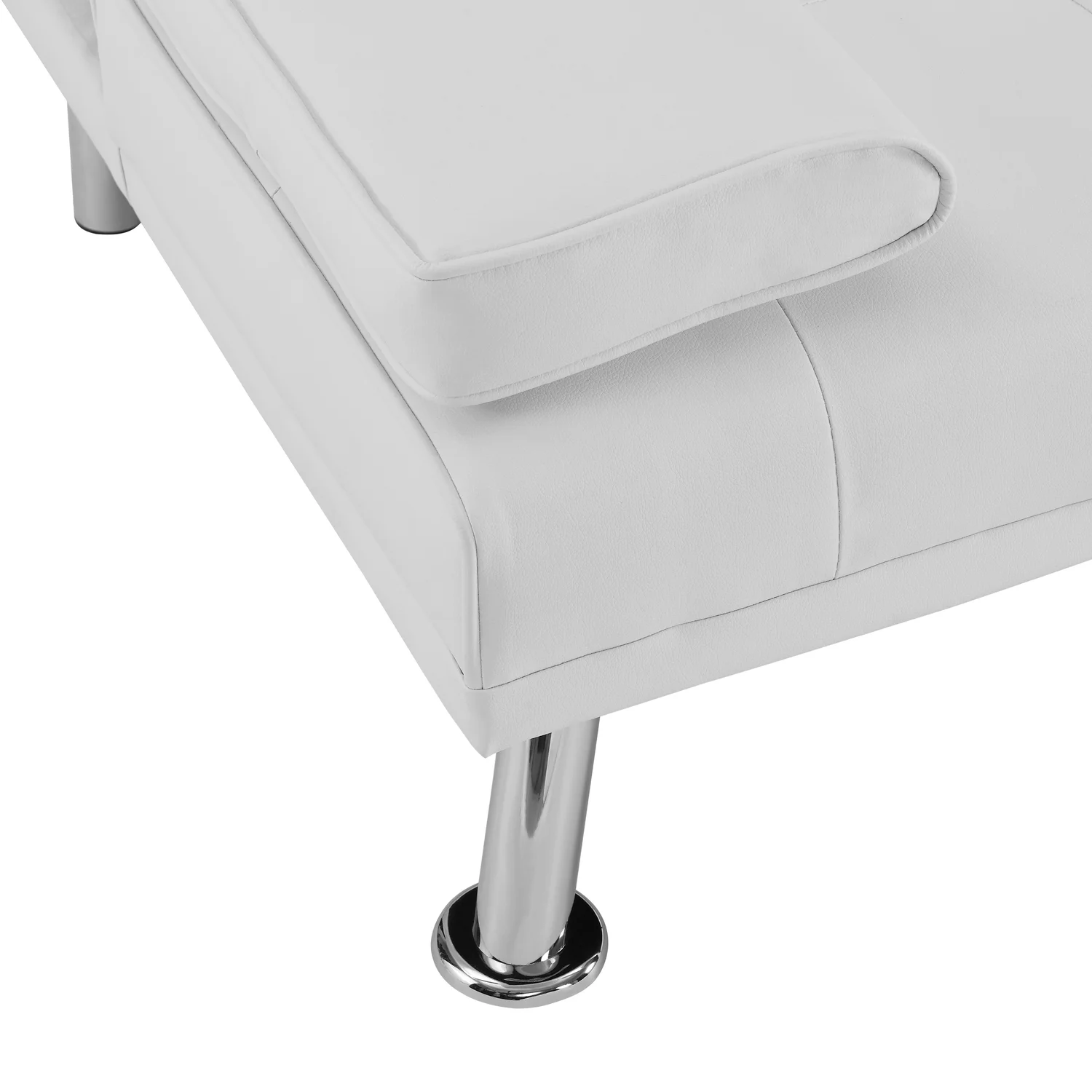 White Convertible Futon Sofa, Modern Reclining Black Sleeper Sofa, Faux Leather Futon Sofa Bed with Armrest and Cupholders