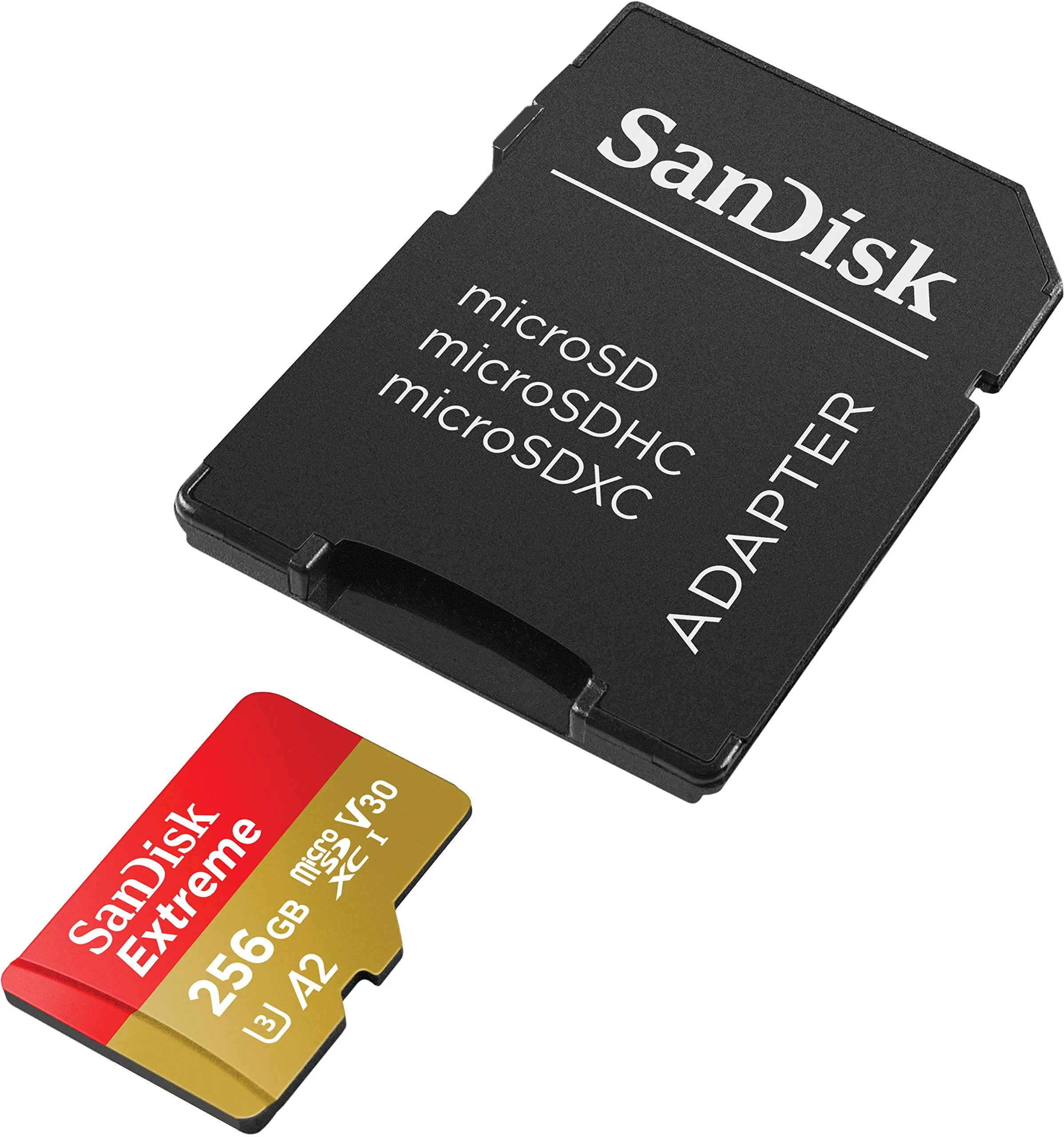 SanDisk 256GB Extreme microSDXC UHS-I Memory Card with Adapter - 160MB/s, U3, V30, 4K UHD, A2, Micro SD Card - SDSQXA1-256G-GN6MA