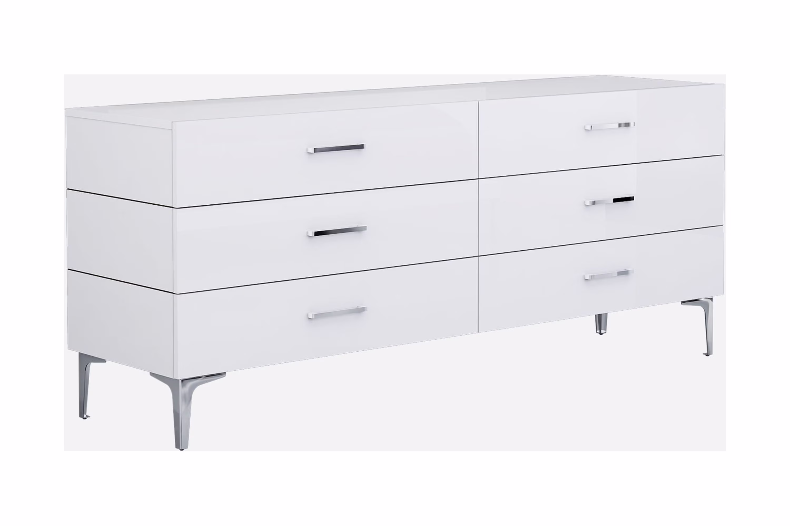 Whiteline Modern Living White Diva Contemporary High Gloss Lacquer Dresser, Self-Close Drawers
