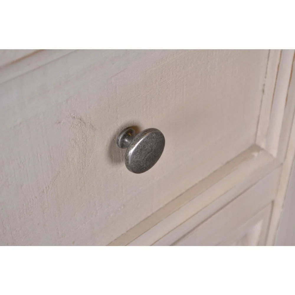 Rustic French 5Pc Queen Bedroom Set in Distressed White/Brown Wood / Panel Bed