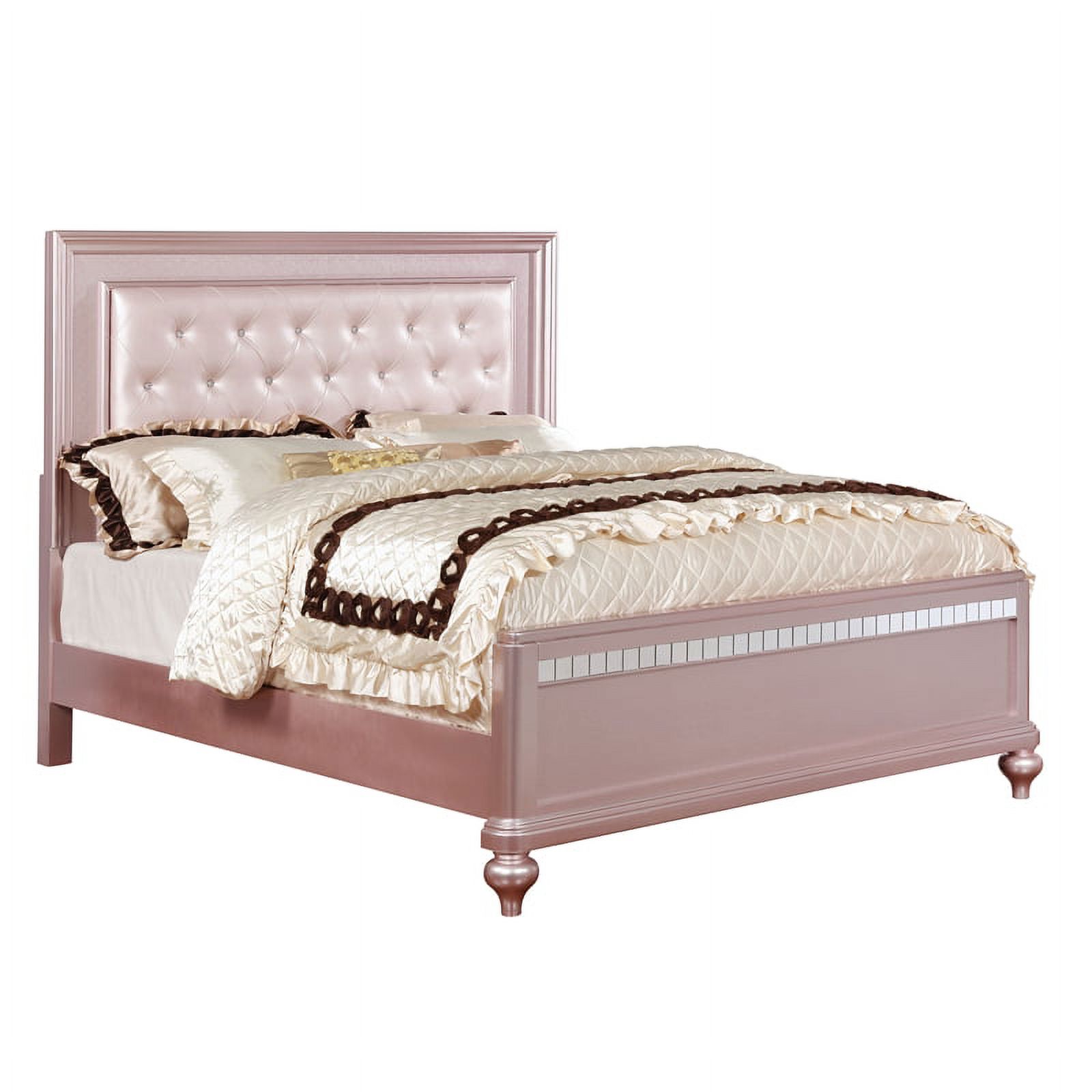 Furniture of America Appell Solid Wood Tufted Queen Panel Bed in Rose Gold