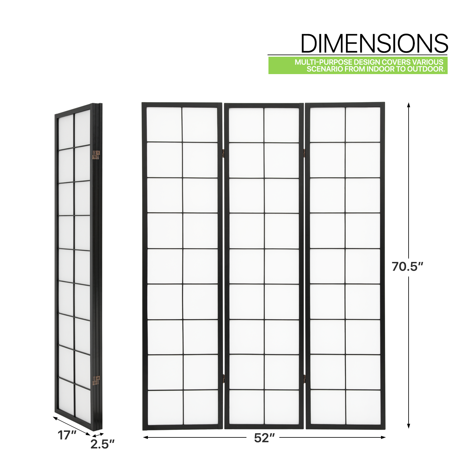 Magshion 5.8 ft Tall Partition Wall Foldable Room Divider, 3 Panel Wood Freestanding Privacy Screen for Bedroom, Black