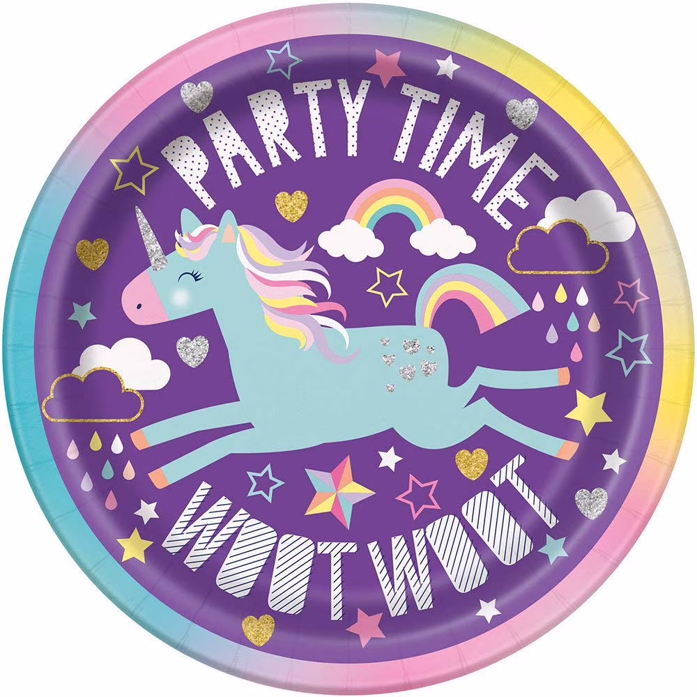 Unicorn Round Dessert Party Paper Plates, 7